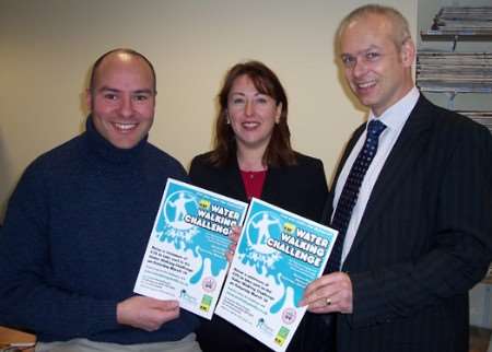 Jane Lawrence and Gareth Roberts of Argyll Insurance, which has offices in Herne Bay and Medway, meet Mark Algar (left) of Chillout 'n' Challenge. The adventure firm is providing the water walking spheres for the KM Charity Challenge event. Argyll Insurance are the first company to come forward to sponsor the charity event, but more sponsors are needed.