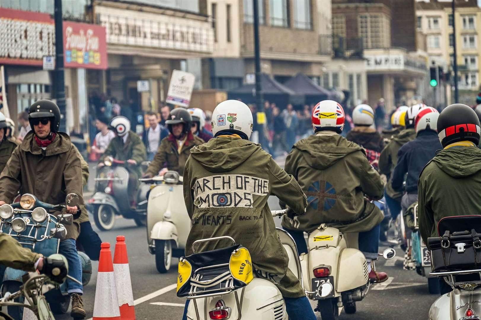 Seventy-five scooters, including Vespas and Lambrettas, were used in the scene. Picture: Steven Collis Allfields Photography