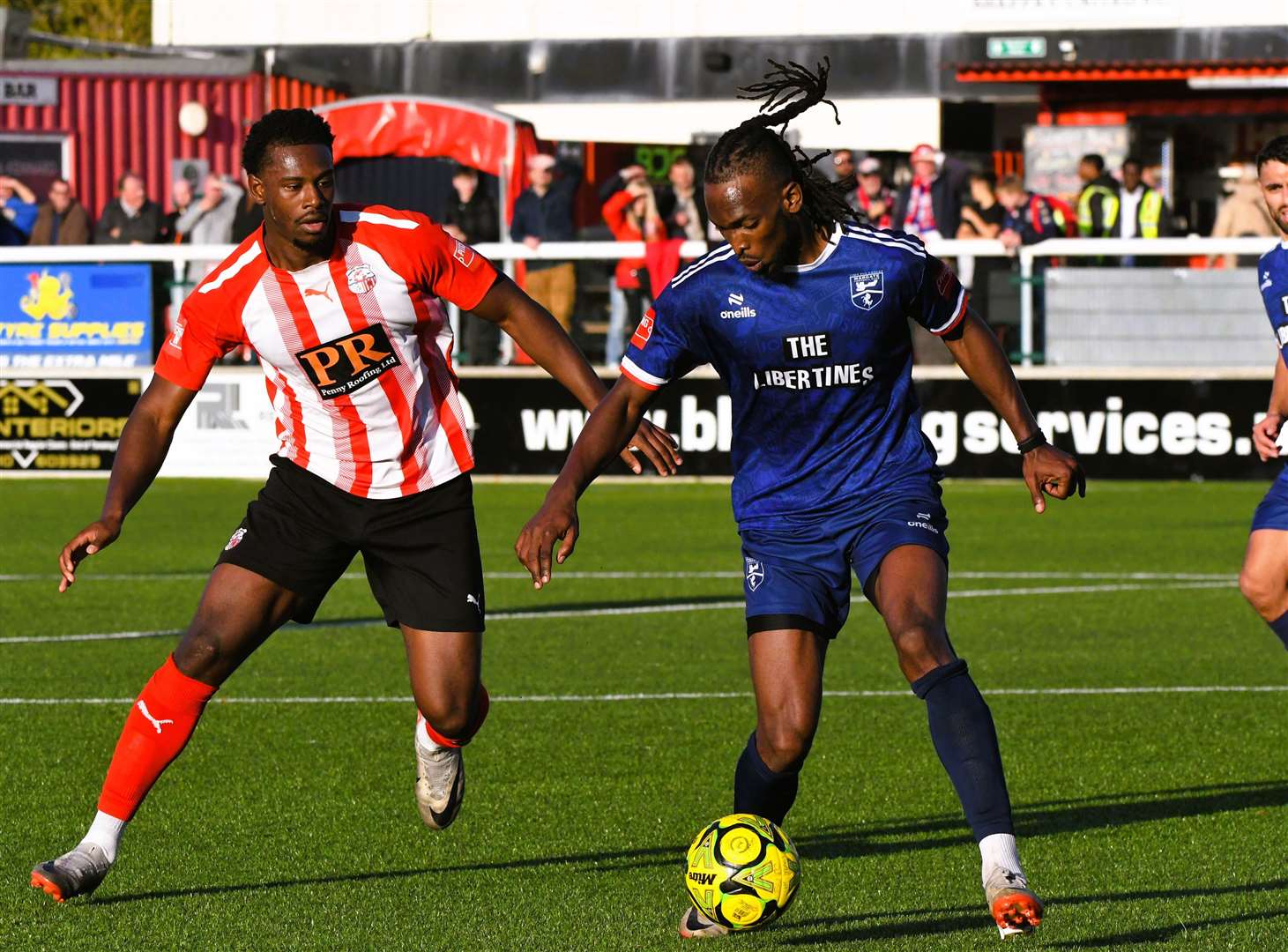 Margate's hat-trick hero Ibrahim Olutade in possession. Picture: Marc Richards