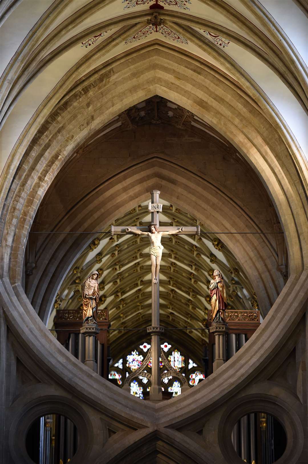 A crucifix in the scissor arches of Wells Cathedral (Andrew Matthews/PA)