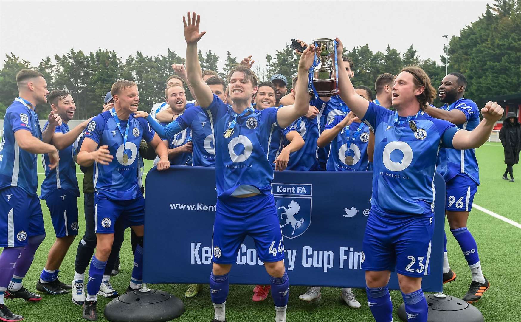 Hatcham Beckenham Manor celebrate their Kent Sunday Junior Trophy win. Picture: PSP Images