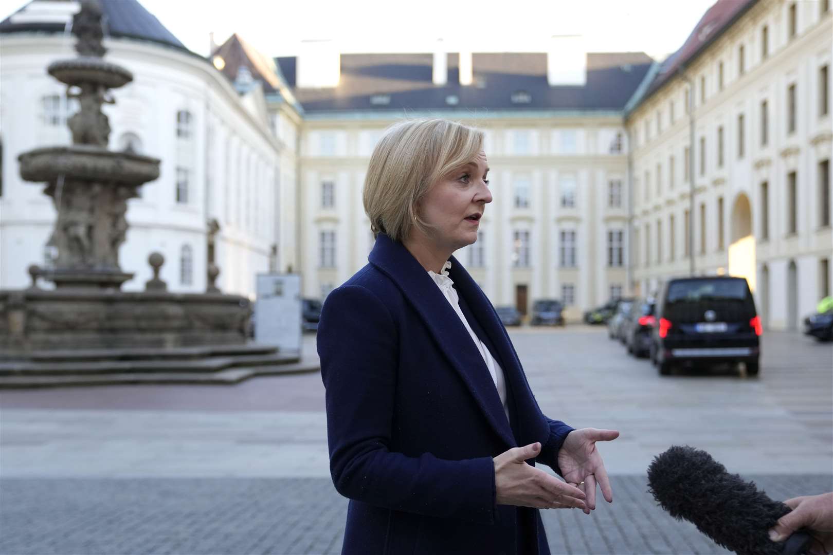 Liz Truss in Prague (Alistair Grant/PA)