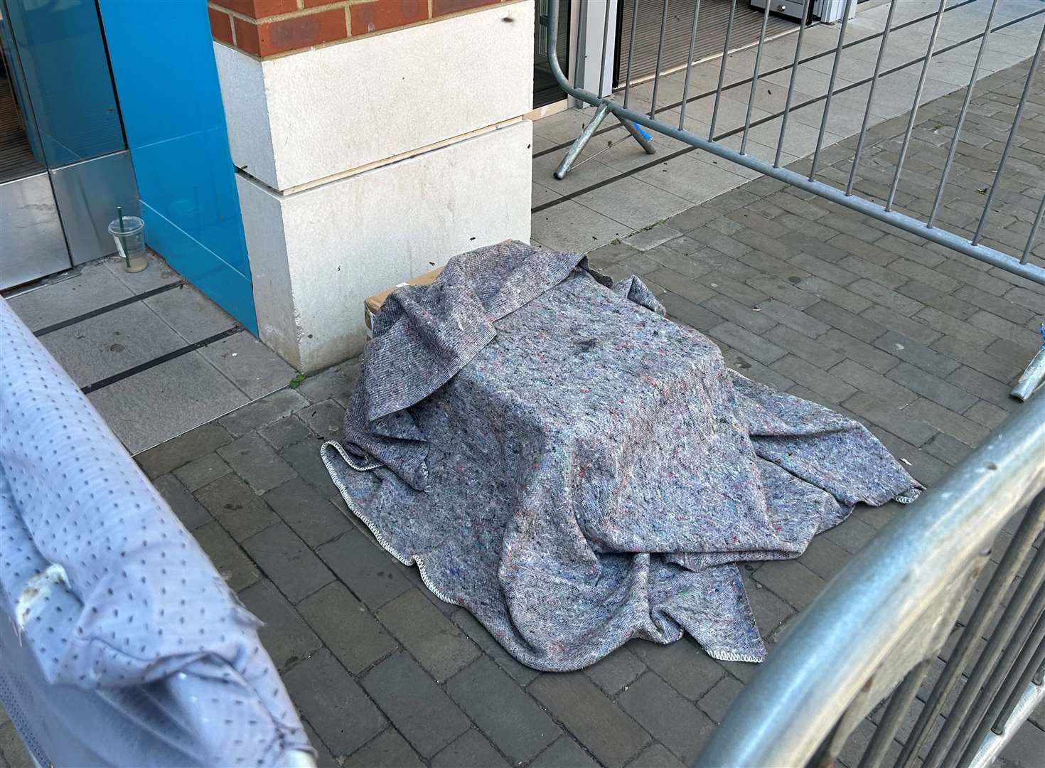 The beekeeper left a hole in the box for bees to get into after a swarm was discovered outside Primark in Canterbury Whitefriars
