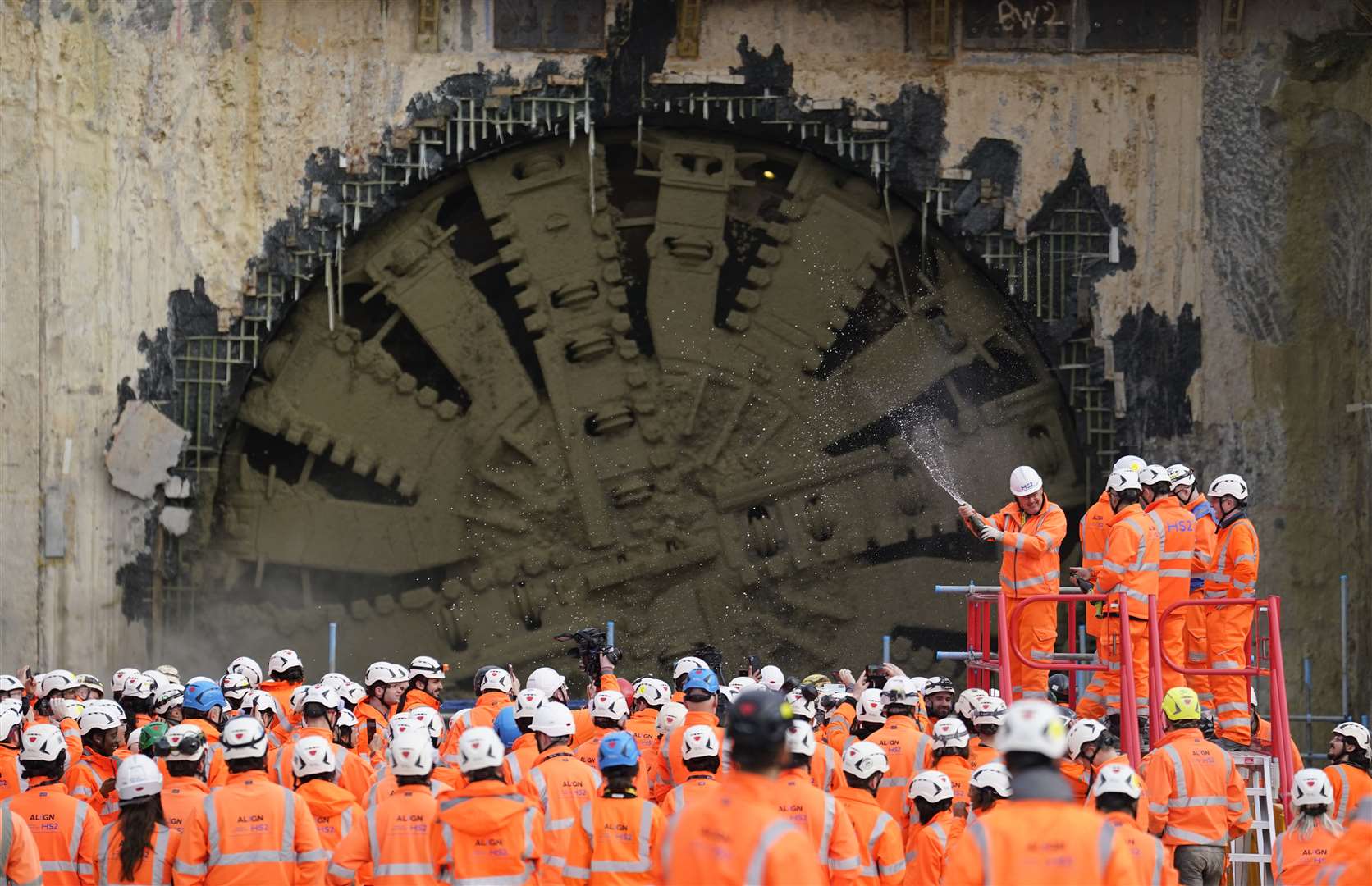 The boring machine completes its journey under the Chiltern Hills – the Lib Dems have said they would review the cancellation of HS2’s northern leg (Andrew Matthews/PA)