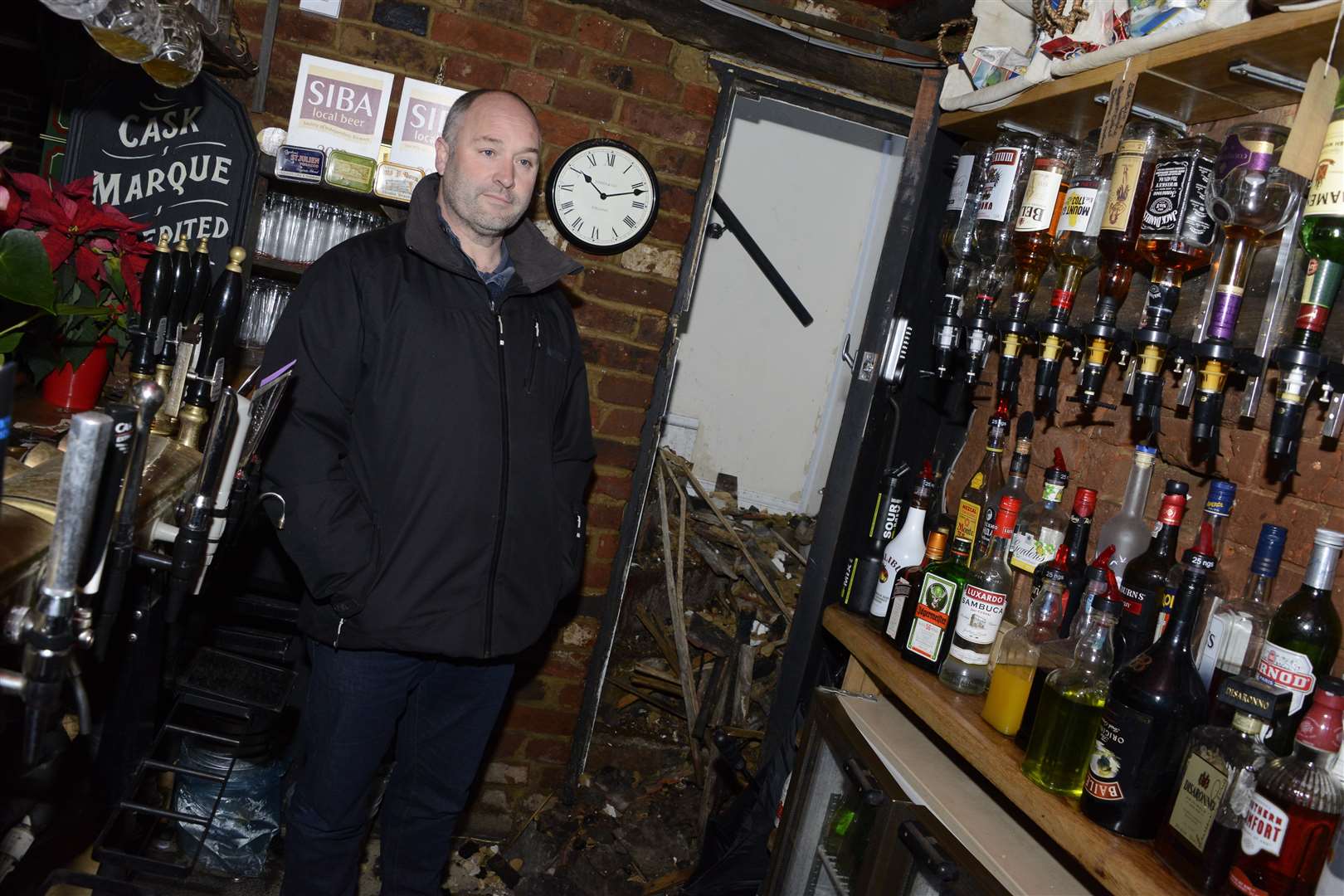 Ashford Silver Hill The Hooden on the Hill fire. Landlord Howard Lapish in the bar showing the blocked stairs to the upper floor. Picture: Paul Amos