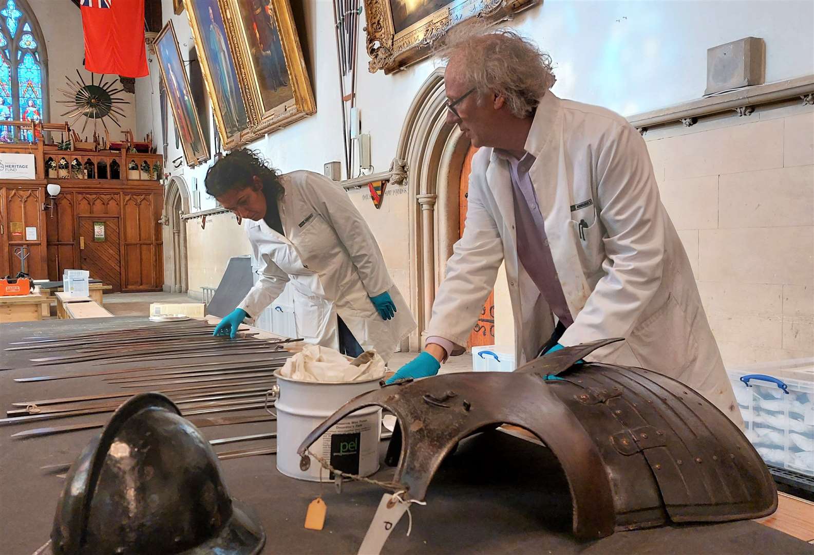 Examination of armour before it is moved from the Town Hall. Picture: Dover District Council