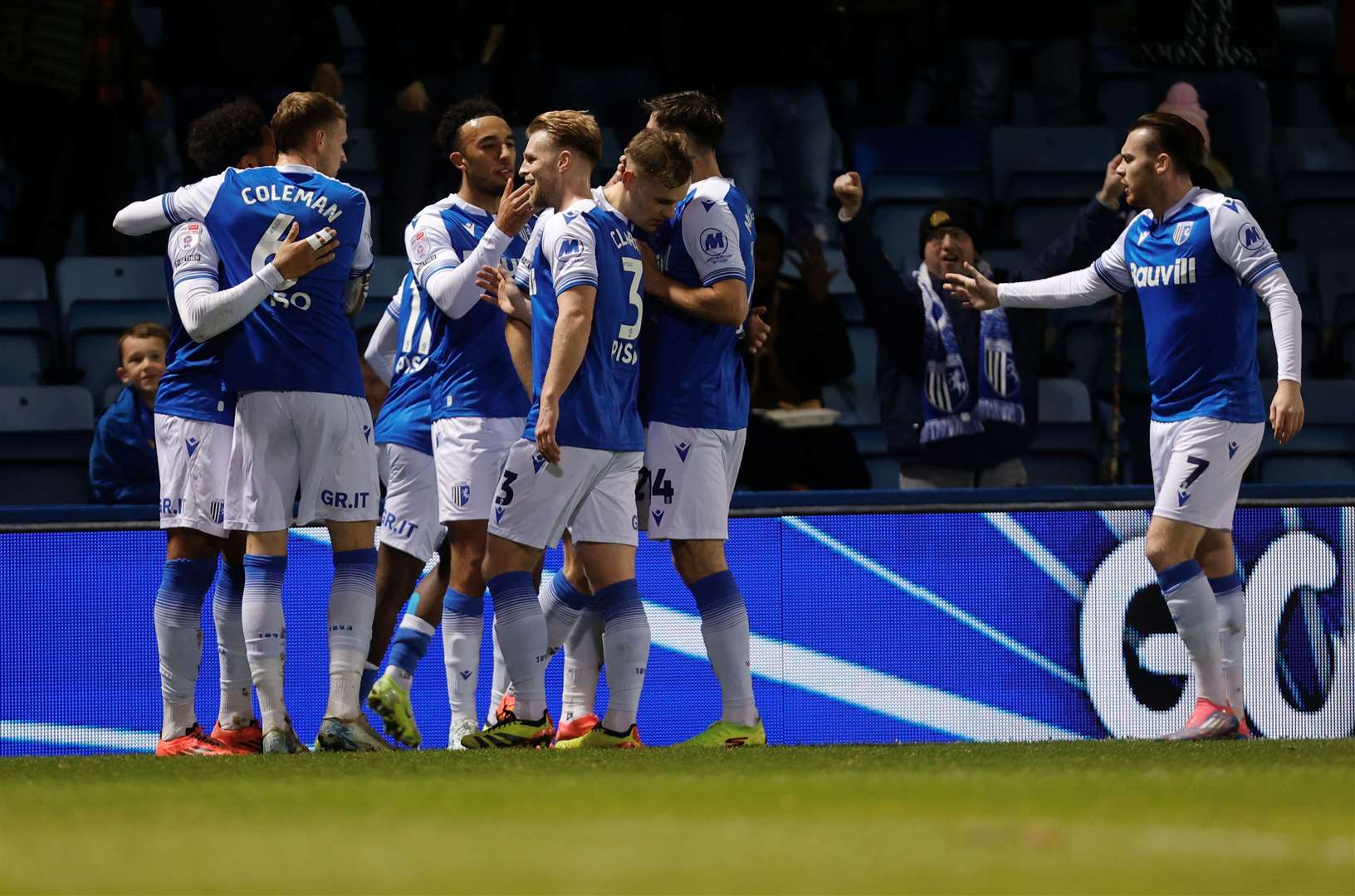 Gillingham celebrate Jayden Clarke's opener Picture: @Julian_KPI