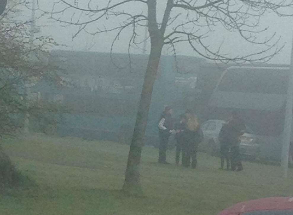 A school bus has been caught up in the rush-hour chaos.