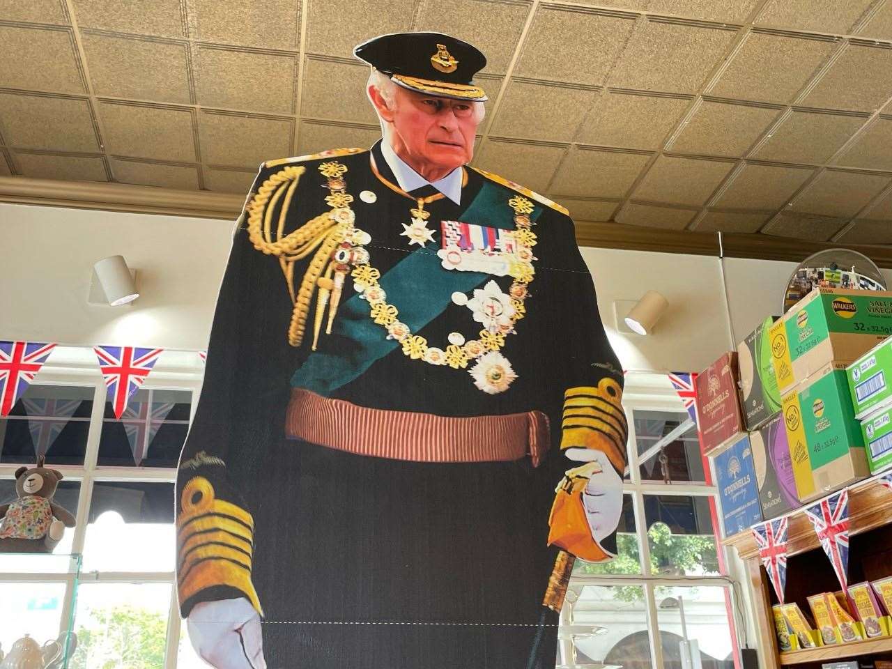 A large cardboard cutout of the King is in pride of place, ready for guests to take photos with to mark the occasion (Mike Bedigan/PA)