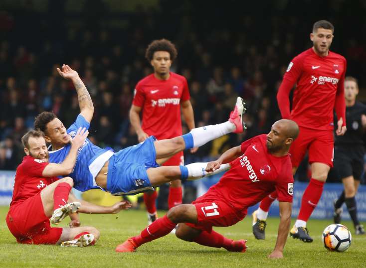 Elliott List goes down in the box but no penalty was given for Gills. Picture: Andy Jones