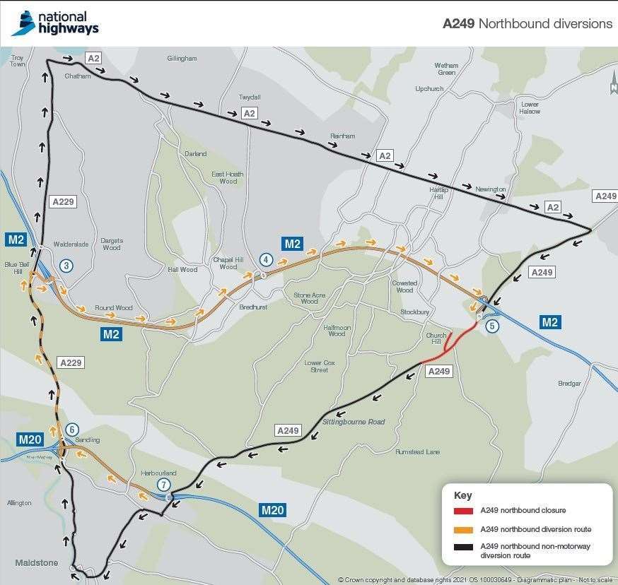 Diversion in place as A249 closed tonight for roadworks