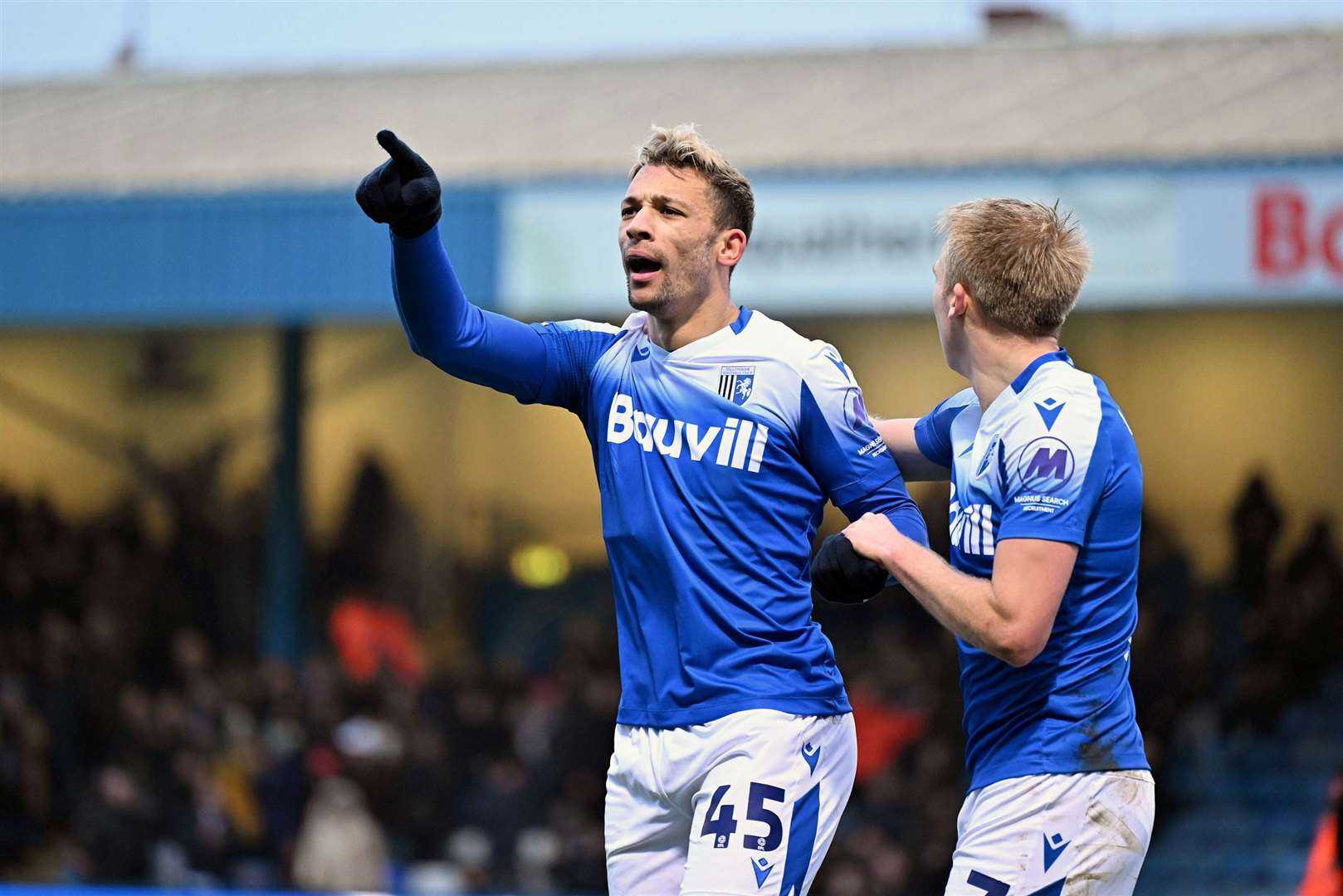 Macauley Bonney celebrates the opener in front of the Charlton fans in the away end Picture : Keith Gillard