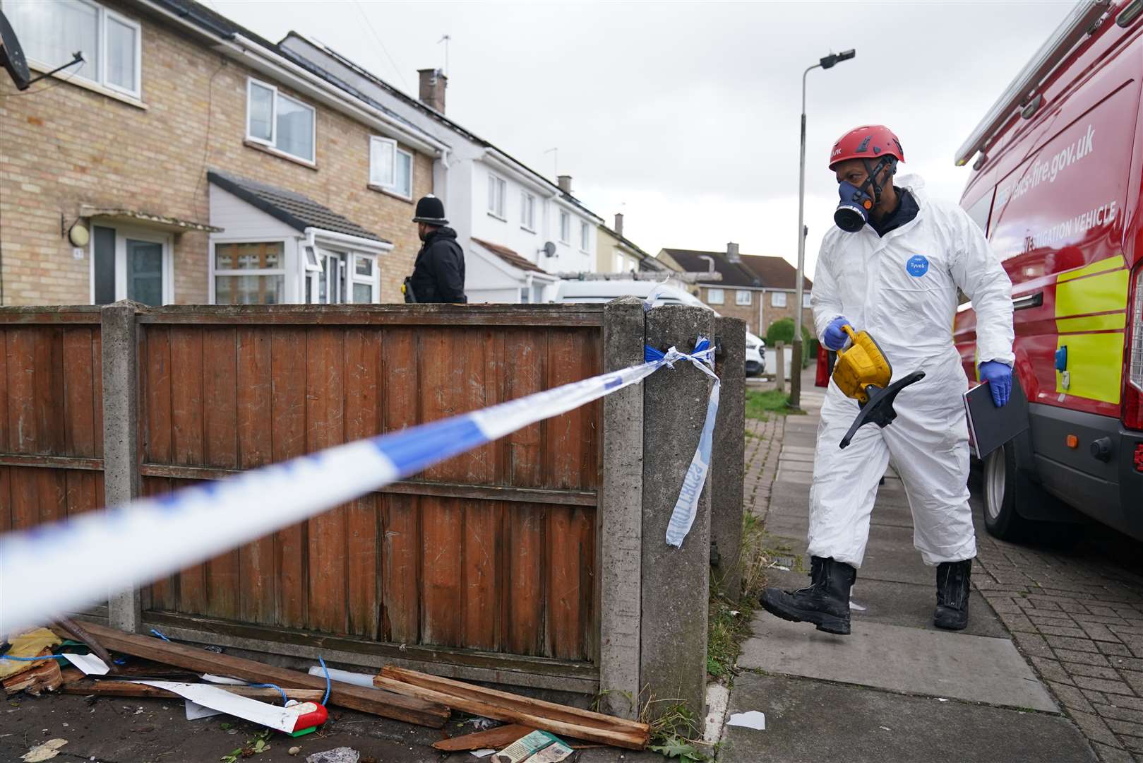 Forensic investigation officers at the scene (Jacob King/PA)