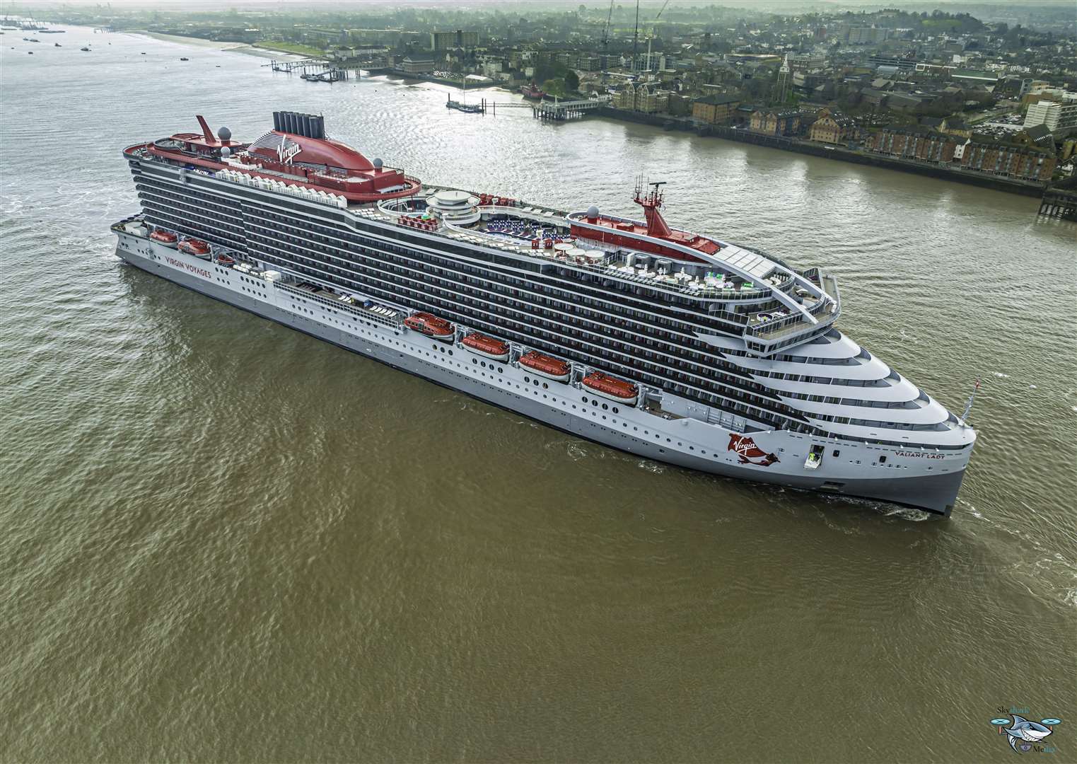 Virgin's Valiant Lady cruise ship docked off Gravesend. Picture: Mark Dillen / Skyshark Media