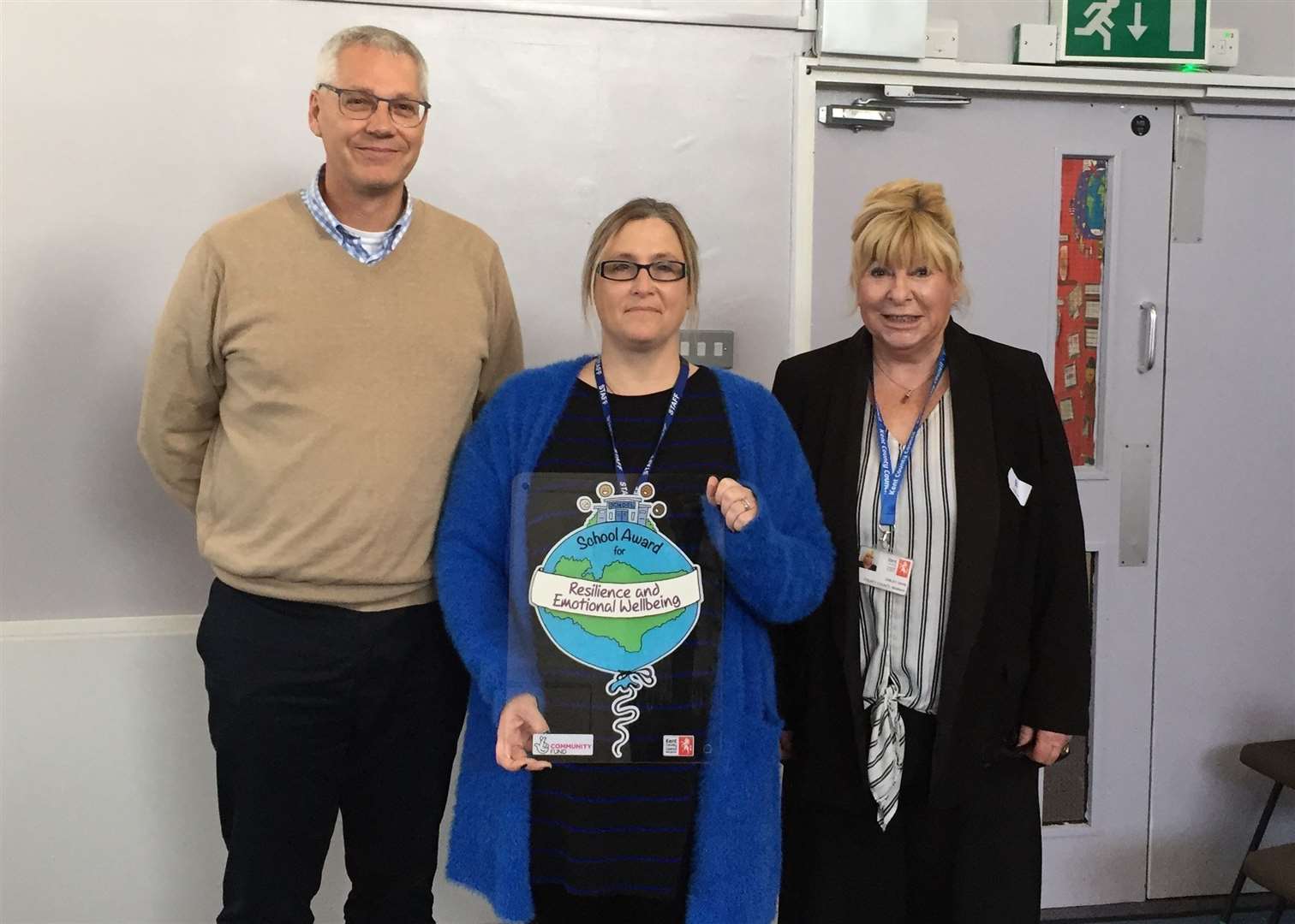 From left: St Anthony's head teacher Robert Page, assistant head teacher Abi Cranson, and Lesley Game, chairman of KCC’s Children’s, Young People and Education Cabinet Committee. Picture: Kent County Council (26884966)