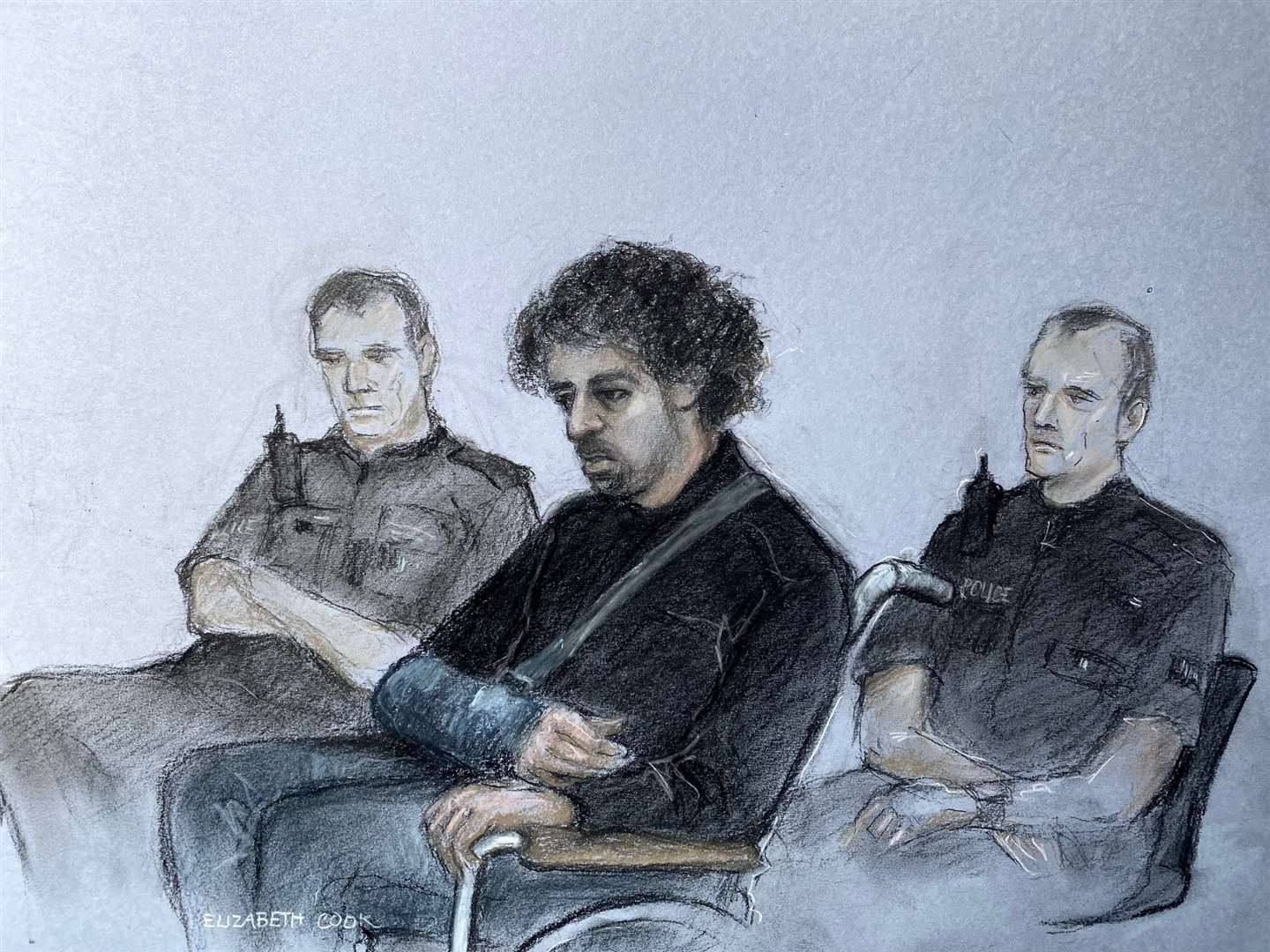 A court artist sketch of Louis De Zoysa at Northampton Crown Court (Elizabeth Cook/PA)