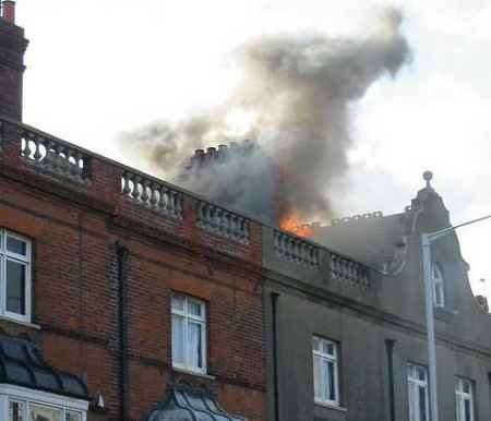 The scene at the height of the fire. Picture: PETER BARNETT