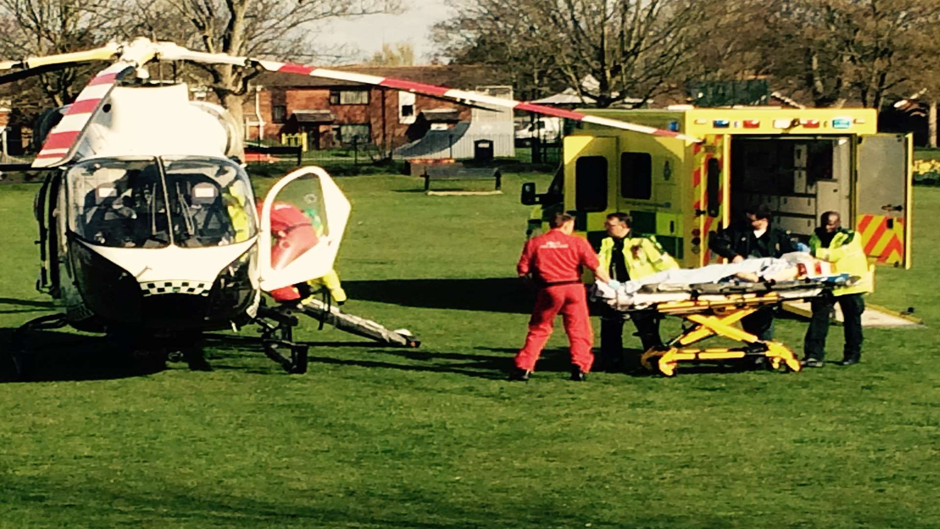 The man was flown to hospital in the air ambulance