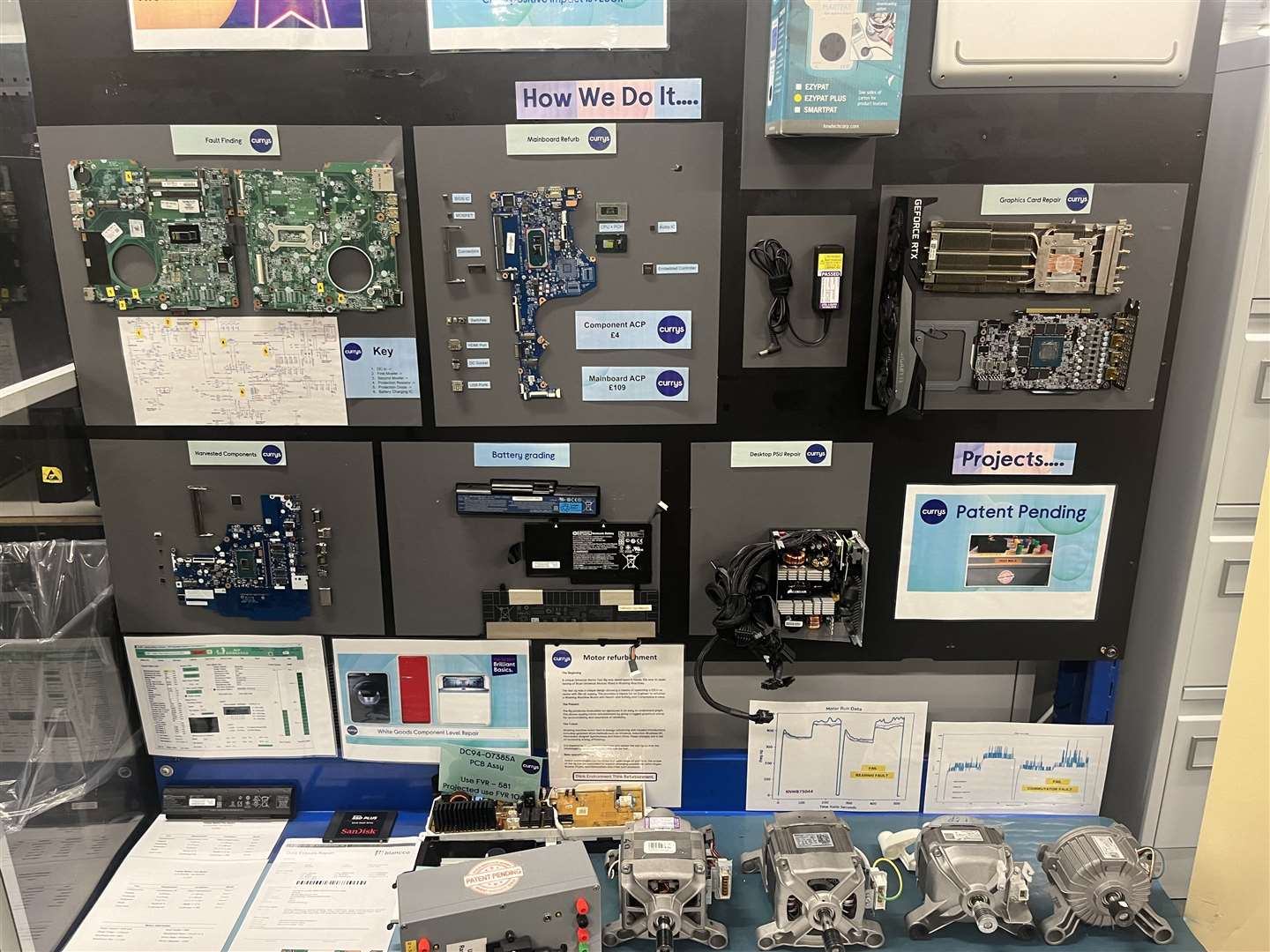 Components from technology products at Currys’ Repair Centre in Newark, Nottinghamshire (Rebecca Speare-Cole/PA)