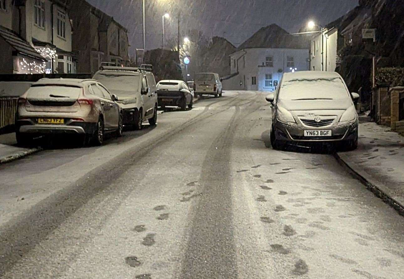 Snowfall in Hackney Road, Maidstone, last night. Picture: Kinga Erdos