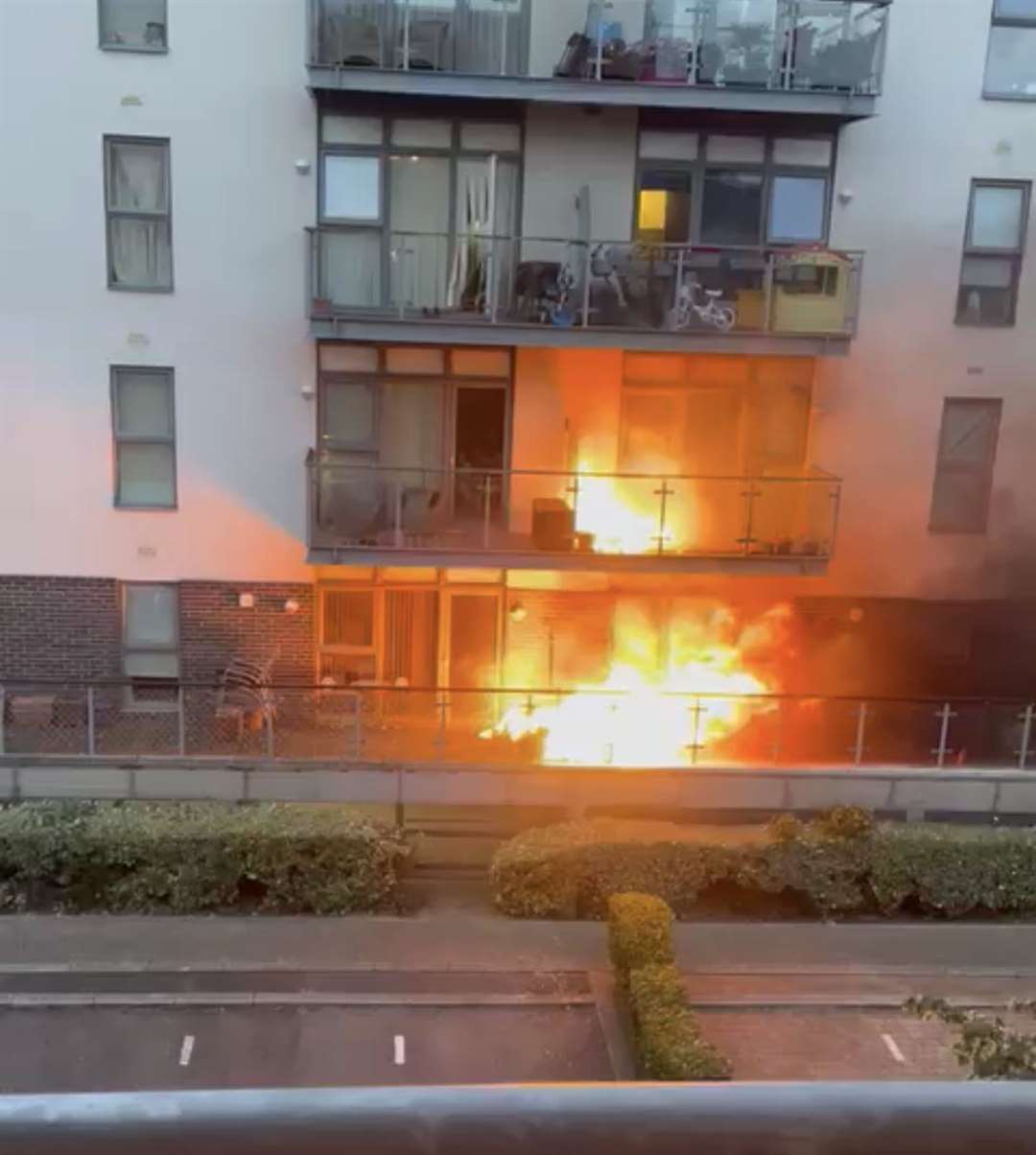 A lower floor flat in Bessborough House in Ingress Park in Greenhithe caught fire