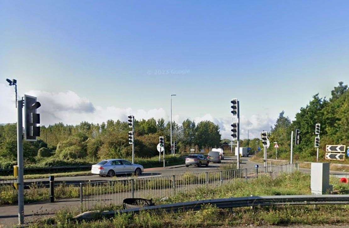 There are queues at Brenley Corner in Faversham after a crash on the A2 bypass. Picture: Google