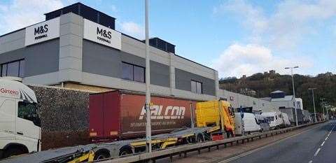 The A20 Townwall Street on the Eastern Docks-bound side, Christmas Eve 2020. It was clogged up after the French border closure. Picture: Sam Lennon