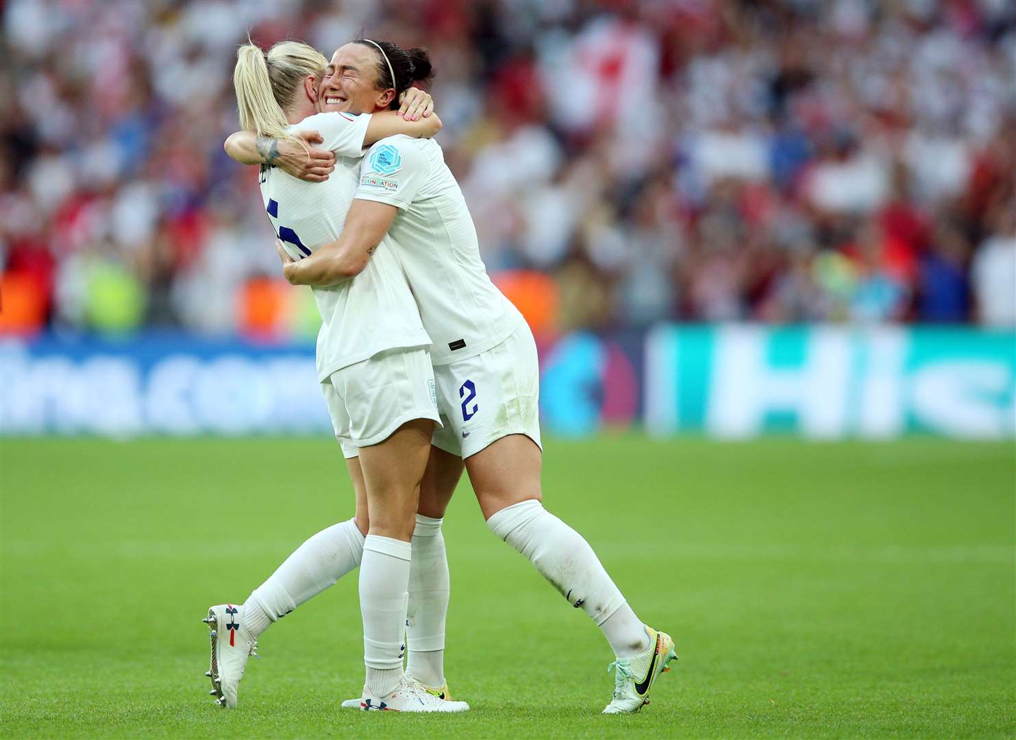 Players celebrate at Wembley (Nigel French/PA)