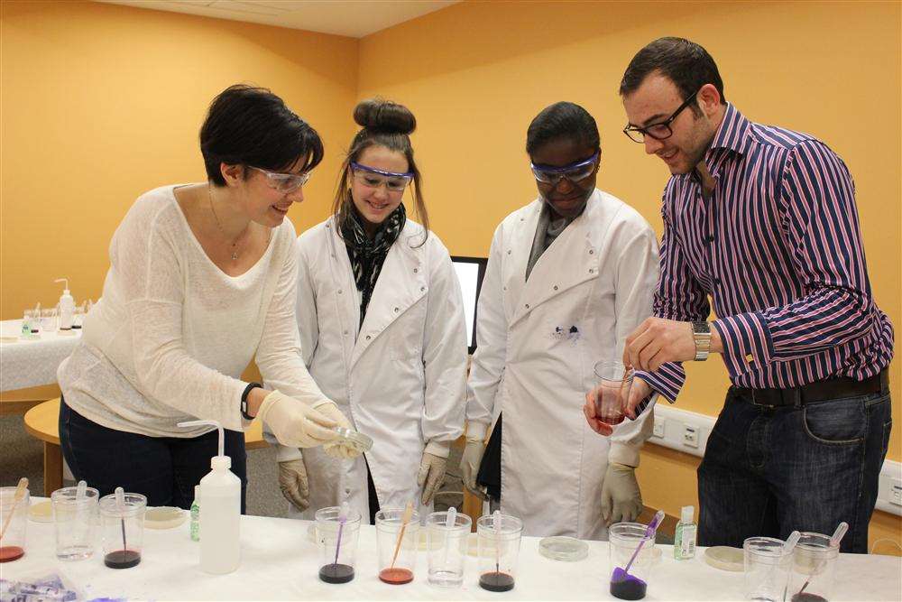 Students taking part in experiments at the Big Bang show at Discovery Park, Sandwich