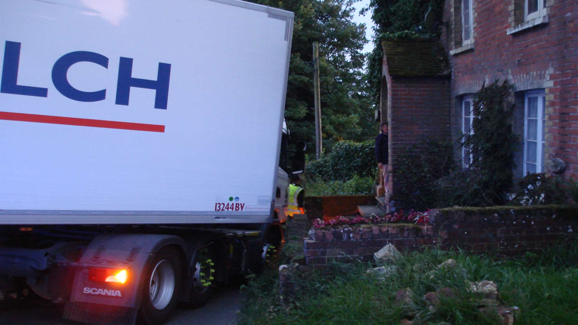 A lorry ploughed into the garden wall of a cottage in Chart Hill Road, Chart Sutton