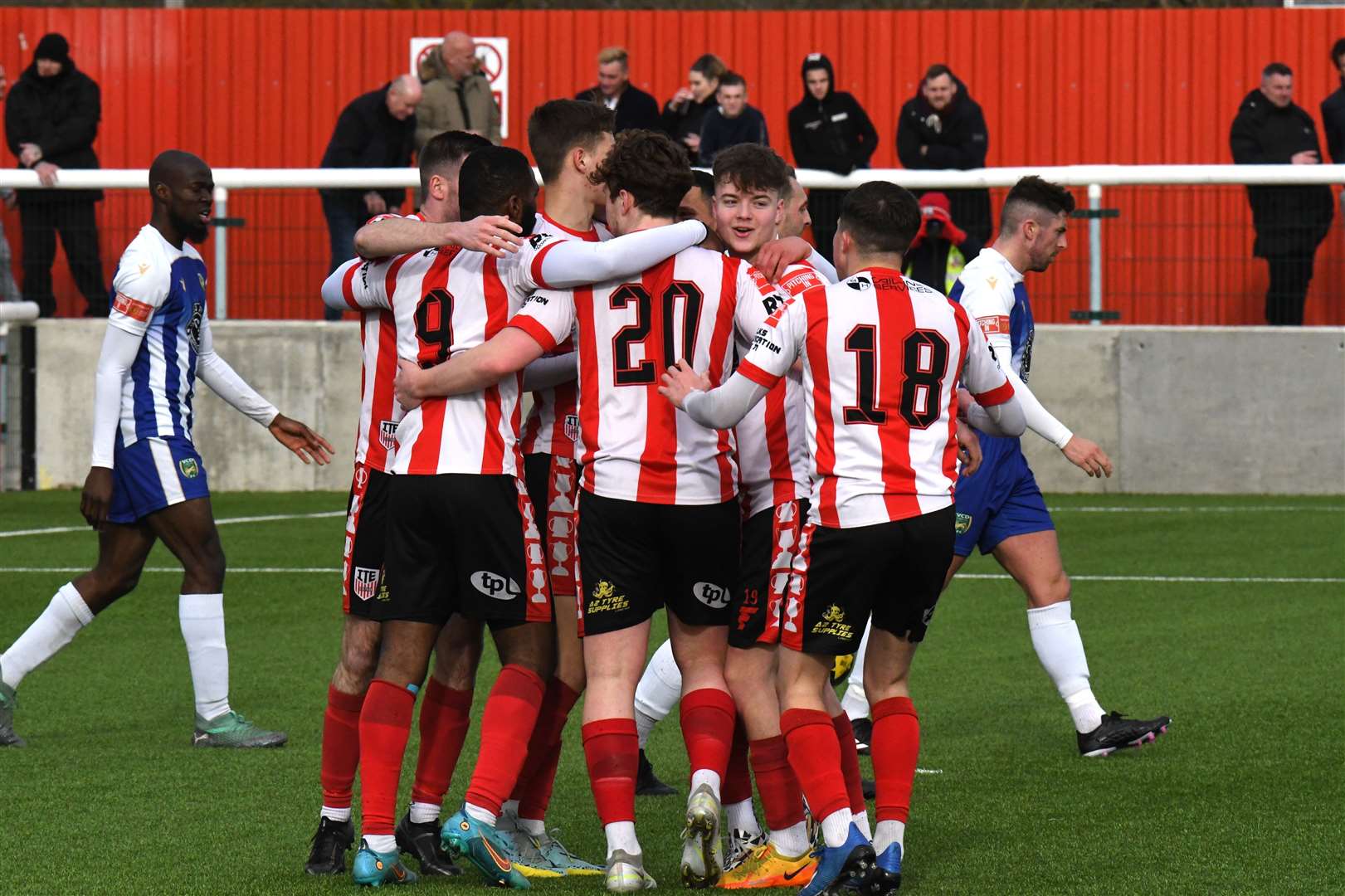 Sheppey United celebrate Warren Mfula's winner against VCD. Picture: Marc Richards