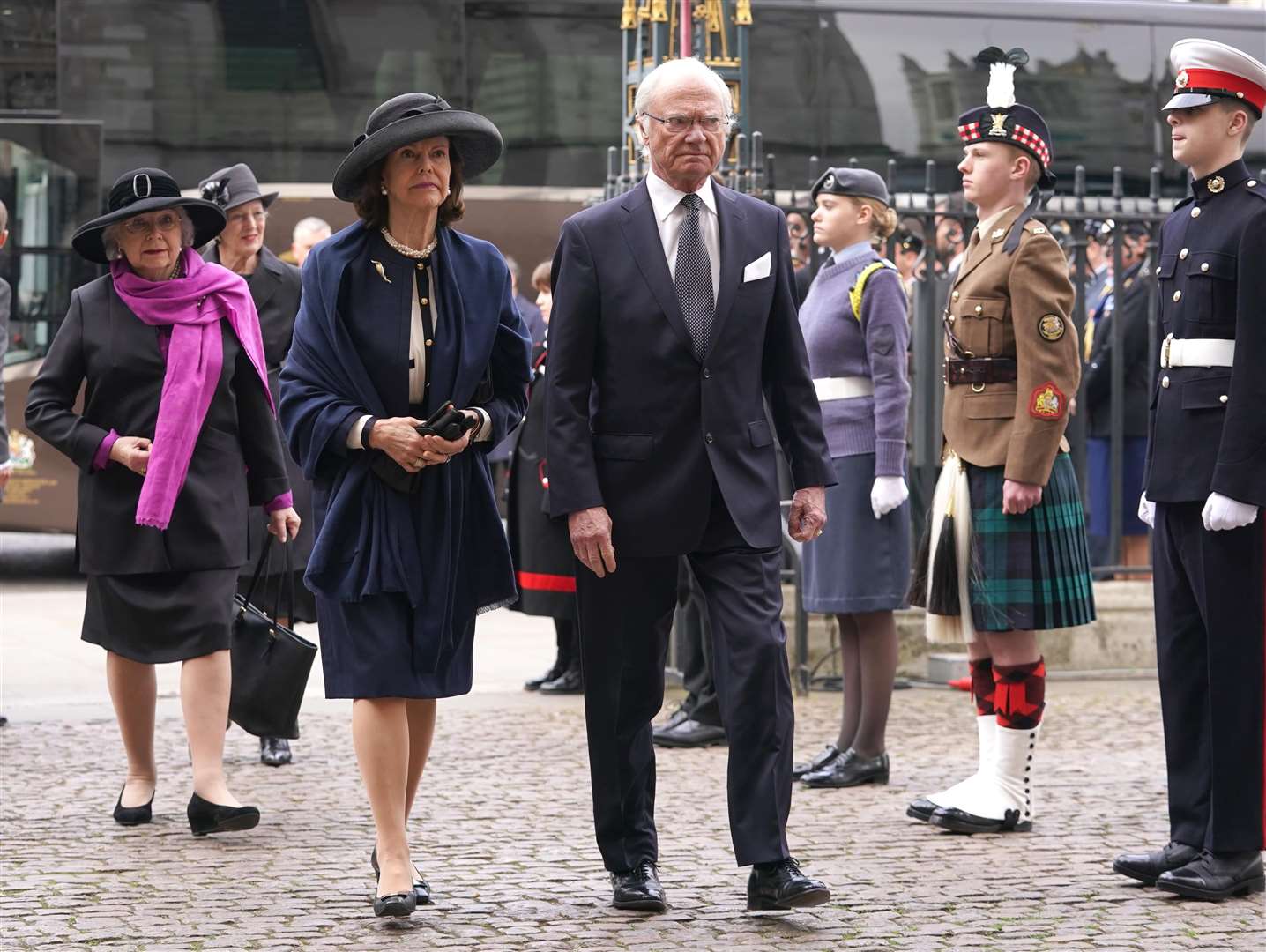 Queen Silvia and Carl XVI Gustaf, King of Sweden, arrive at the service (Kirsty O’Connor/PA)