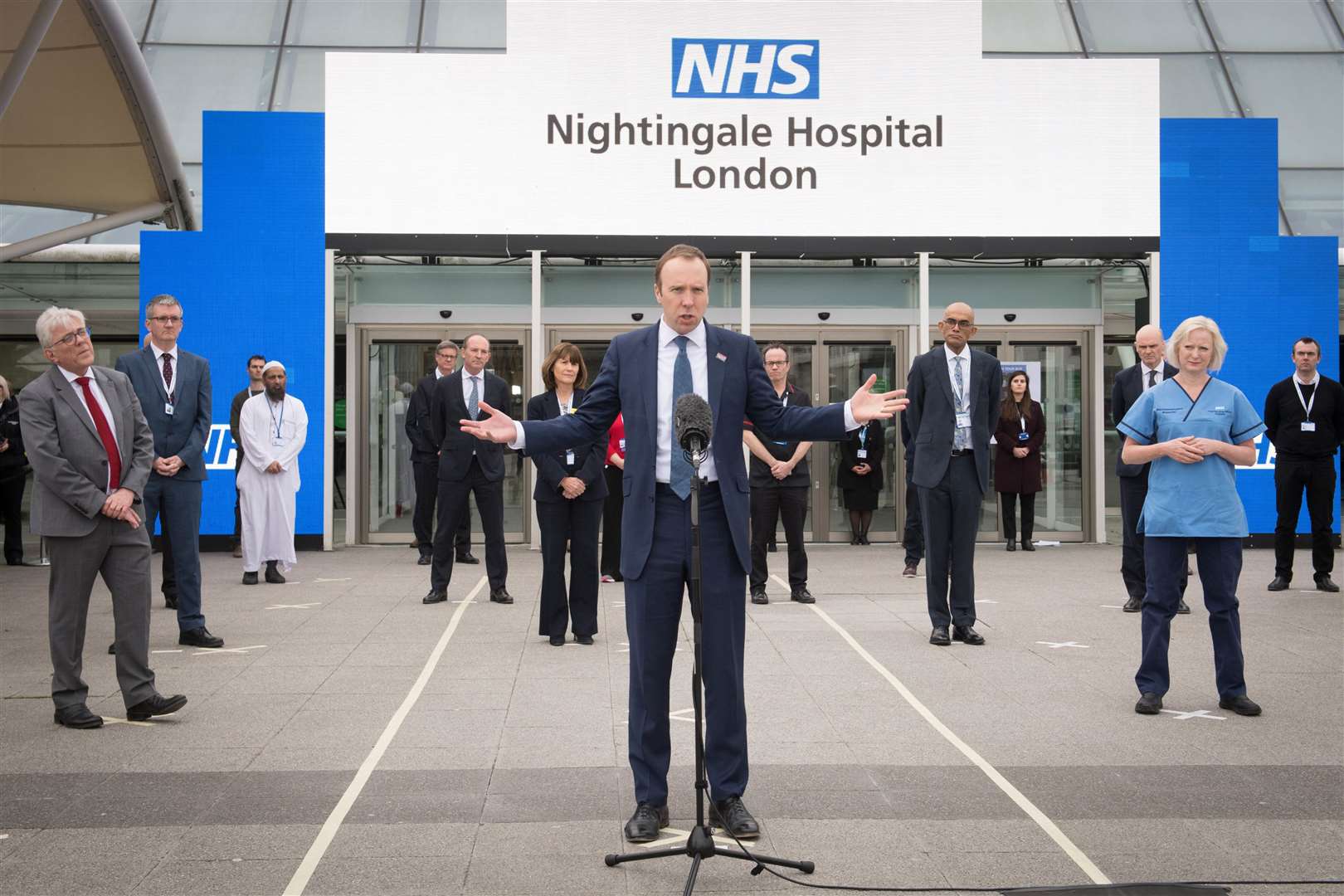 Health Secretary Matt Hancock at the opening of the NHS Nightingale Hospital at the ExCel centre in London (Stefan Rousseau/PA)