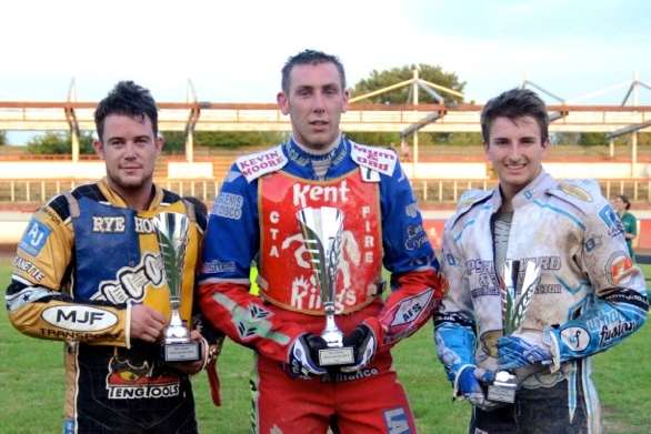 Kent Laurels champion Simon Lambert (centre) with runner-up Steve Boxall (left) and Jack Kingston. Picture: Elizabeth Leslie