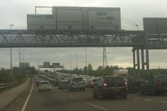 Long queues on the roads leaving Bluewater