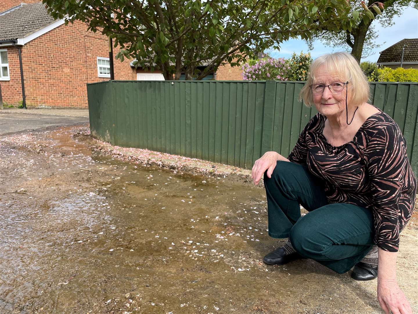 Iris Moore is frustrated by the ongoing water leak in Walderslade Woods