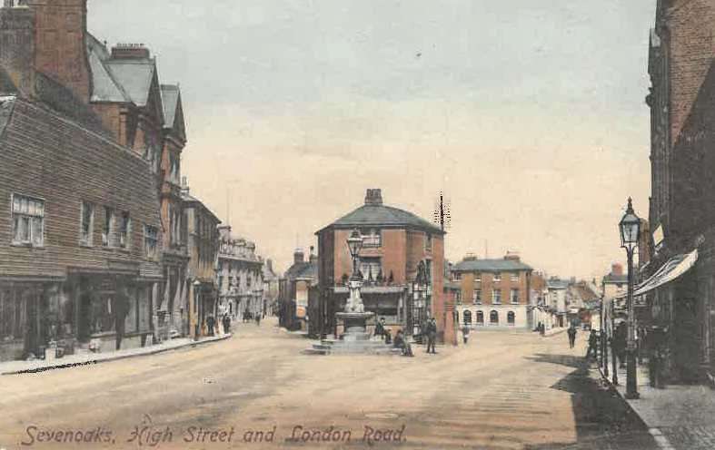 A colourised postcard of the old Sevenoaks High Street at the crossroads. Picture: Sevenoaks Town Council