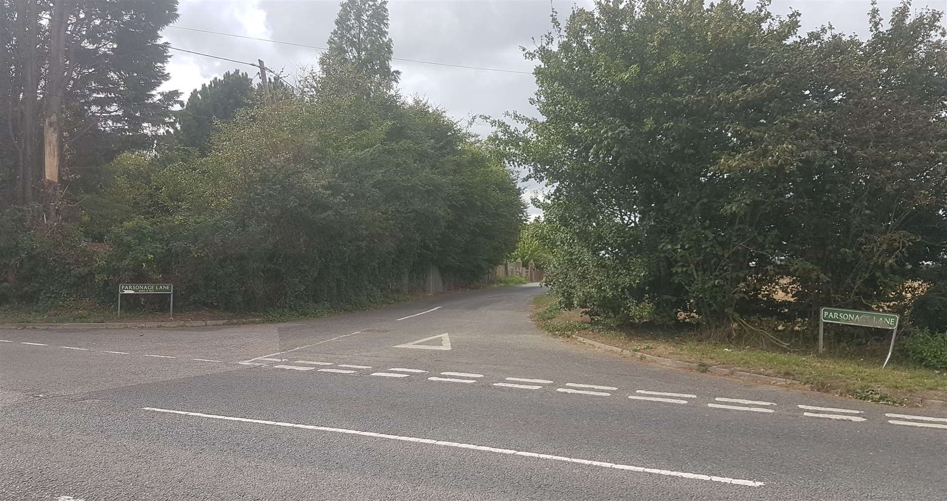Parsonage Lane in Bobbing, near Sittingbourne, where two girls were hit by a fallen tree
