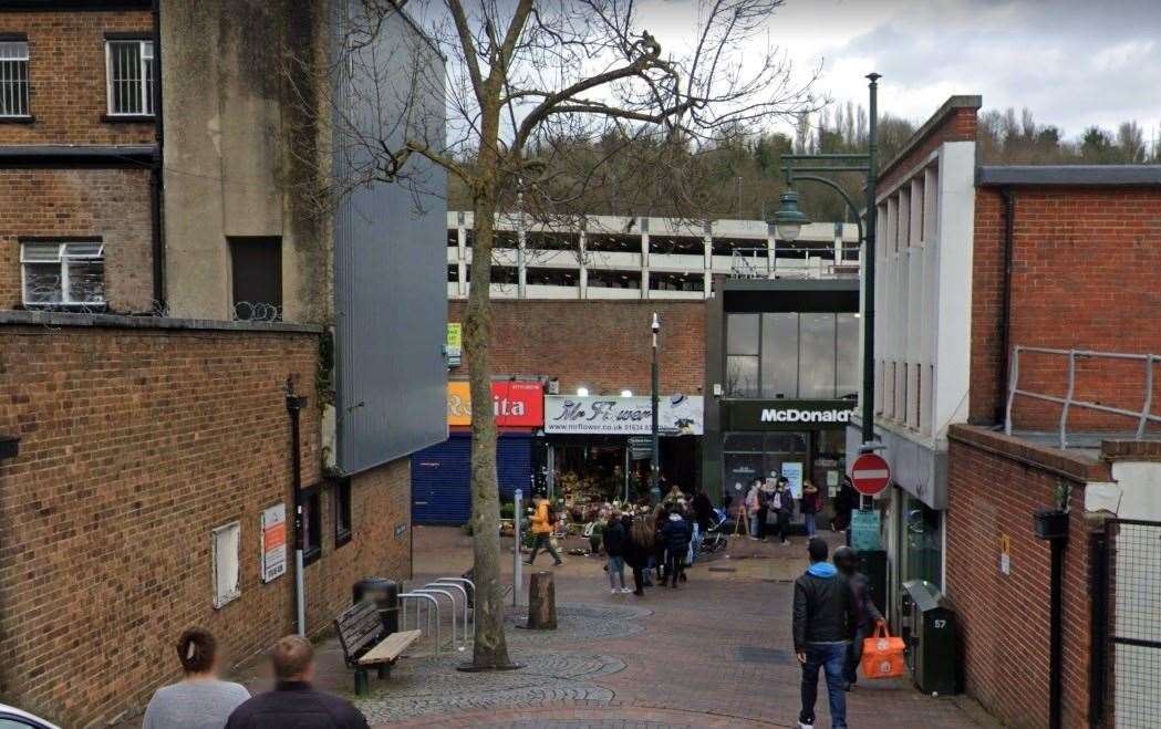 A man was assaulted while sitting on a bench in Clover Street near McDonald's in Chatham. Picture: Google