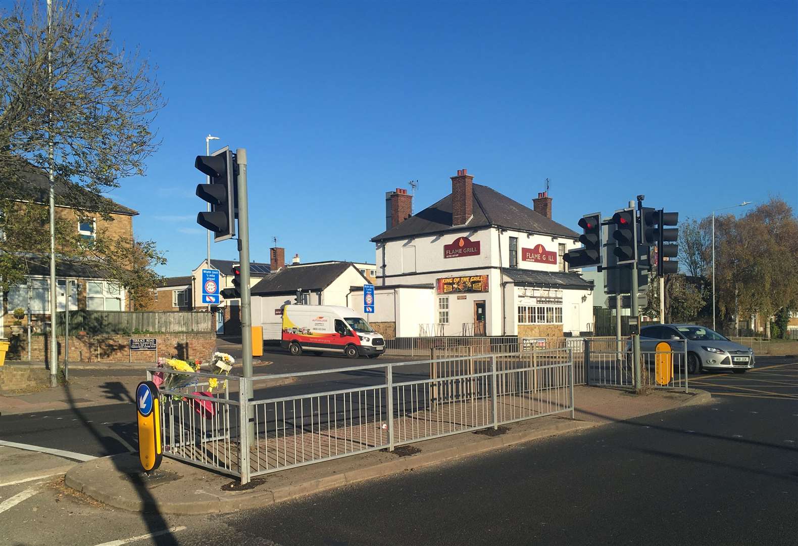 Flowers were left at the Canterbury Road traffic lights, at the junction with Murston Road, after Ellie died