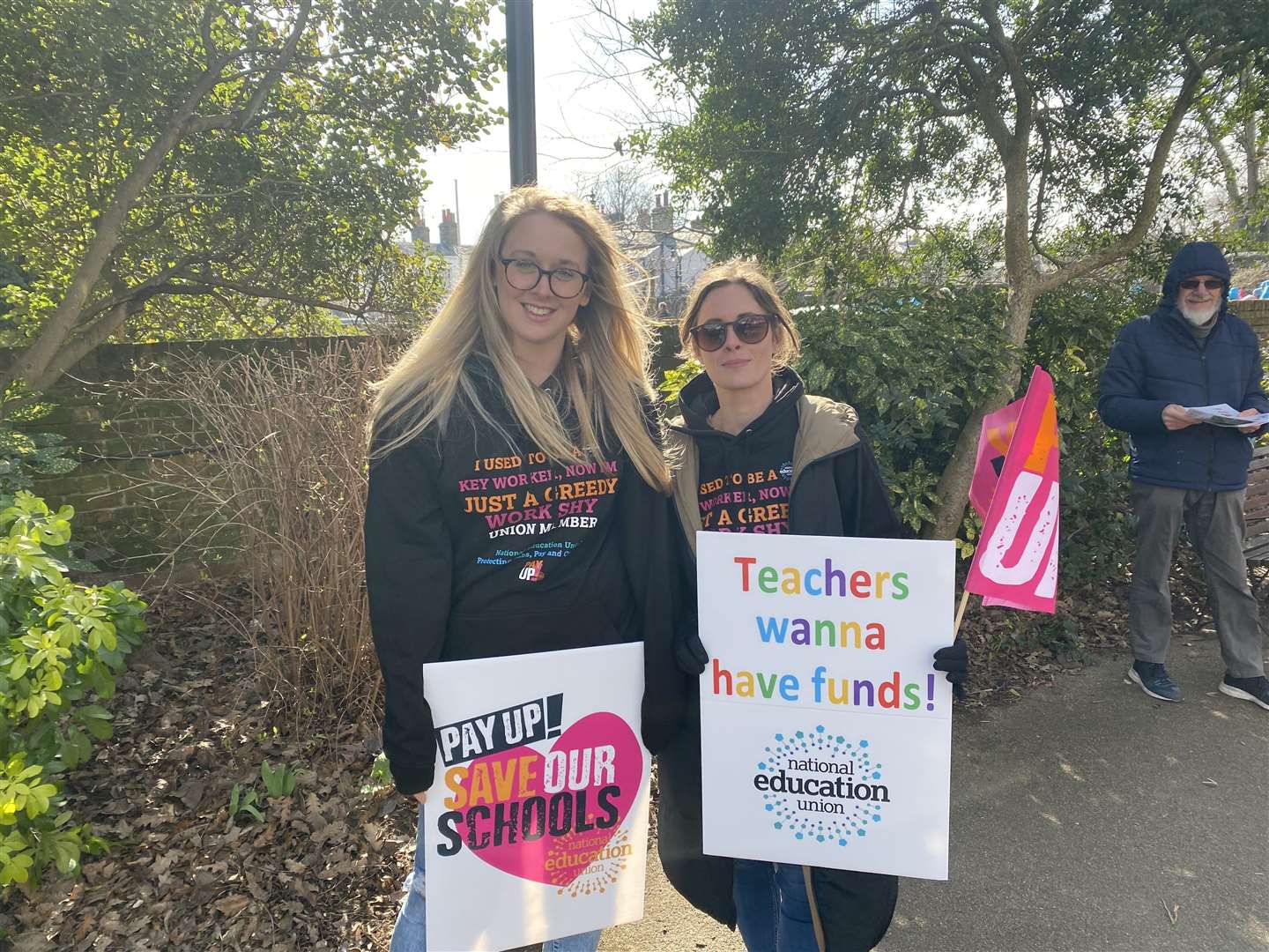 Two of the protesters in Westgate Gardens, Canterbury, today