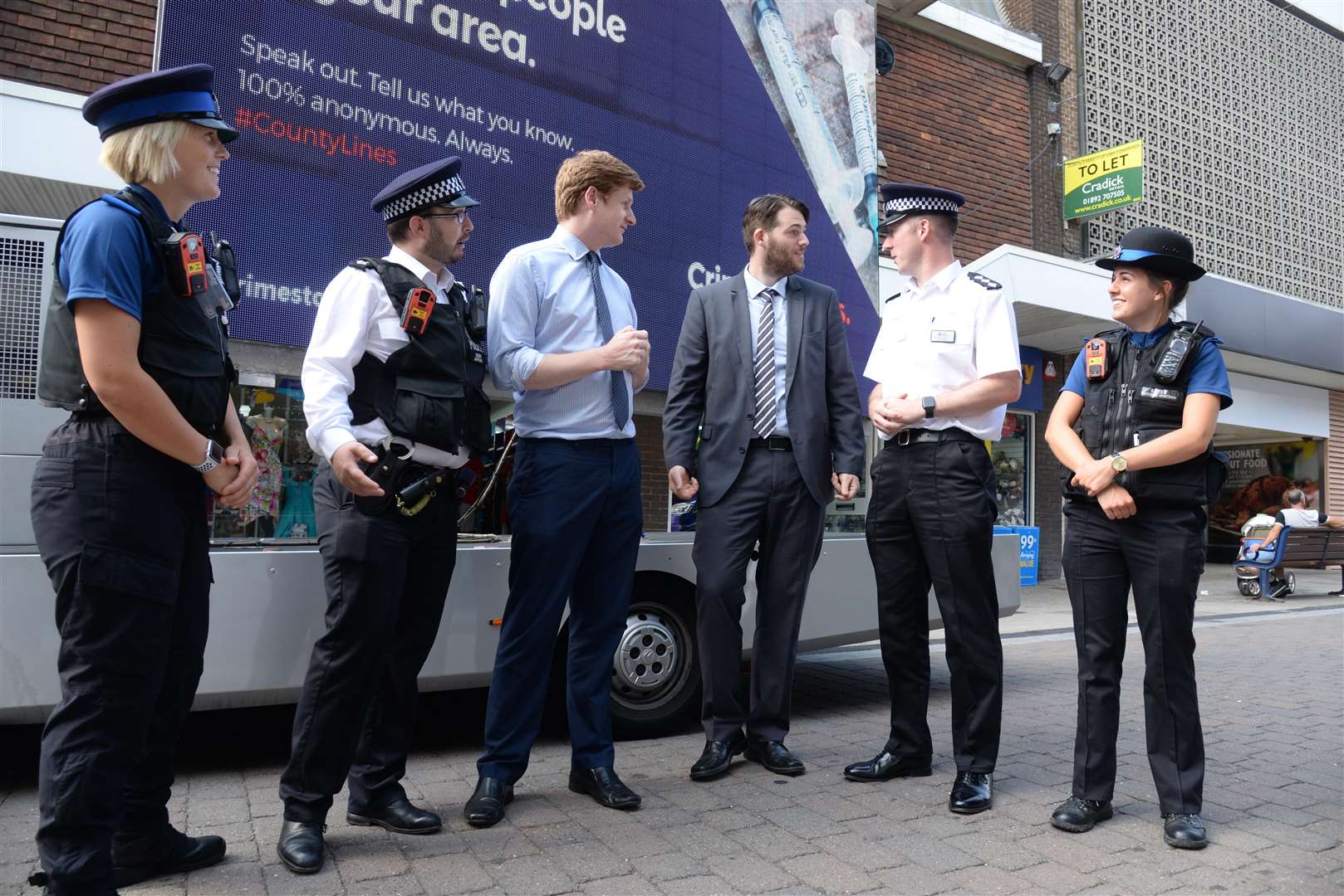 Kent Police and Crime Commissioner Matthew Scott chats with police officers in Gravesend. Picture: Chris Davey