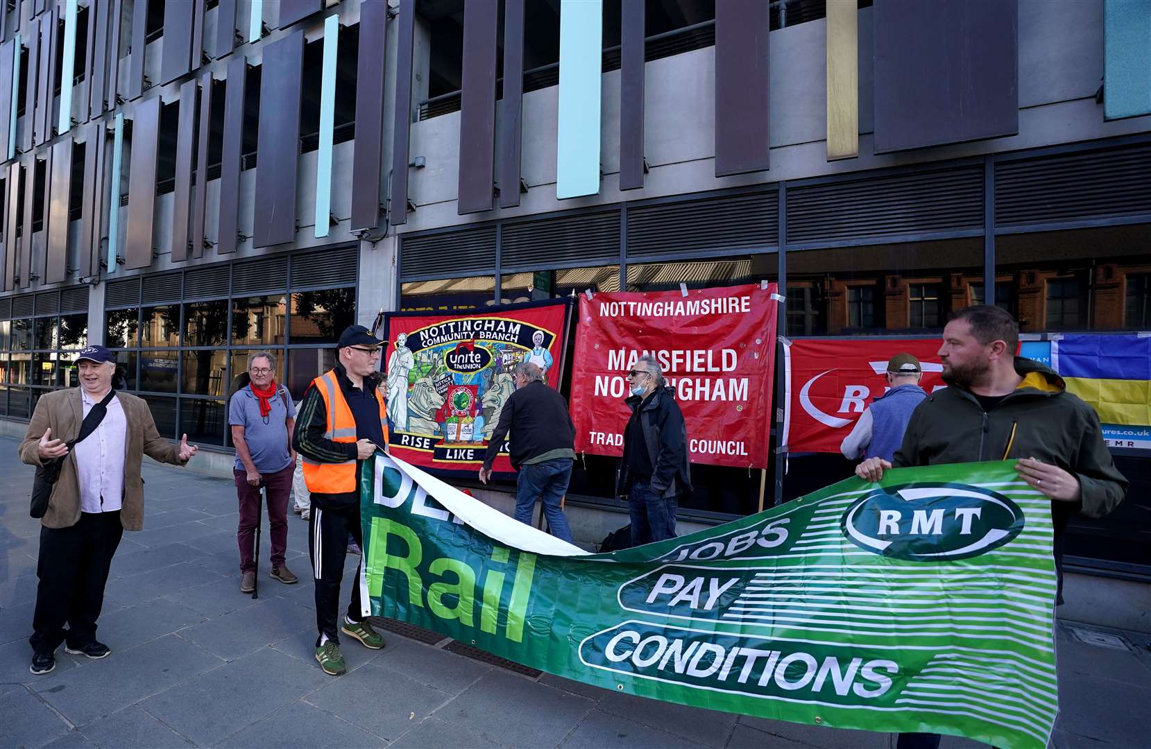 Striking rail staff form a picket at Nottingham railway station (Zac Goodwin/PA)