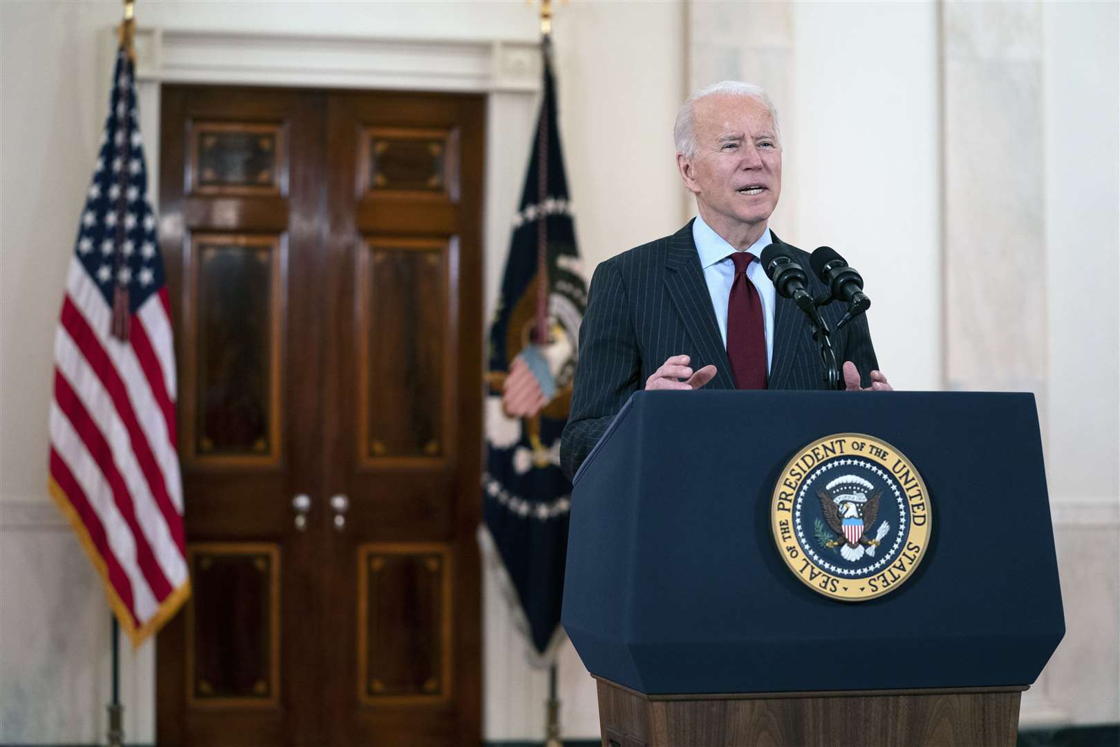 President Joe Biden speaks about the 500,000 Americans that have lost their lives to Covid-19 (Evan Vucci/AP)