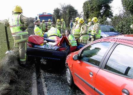 Emergency services at the scene of the crash. Picture courtesy Kent Air Ambulance