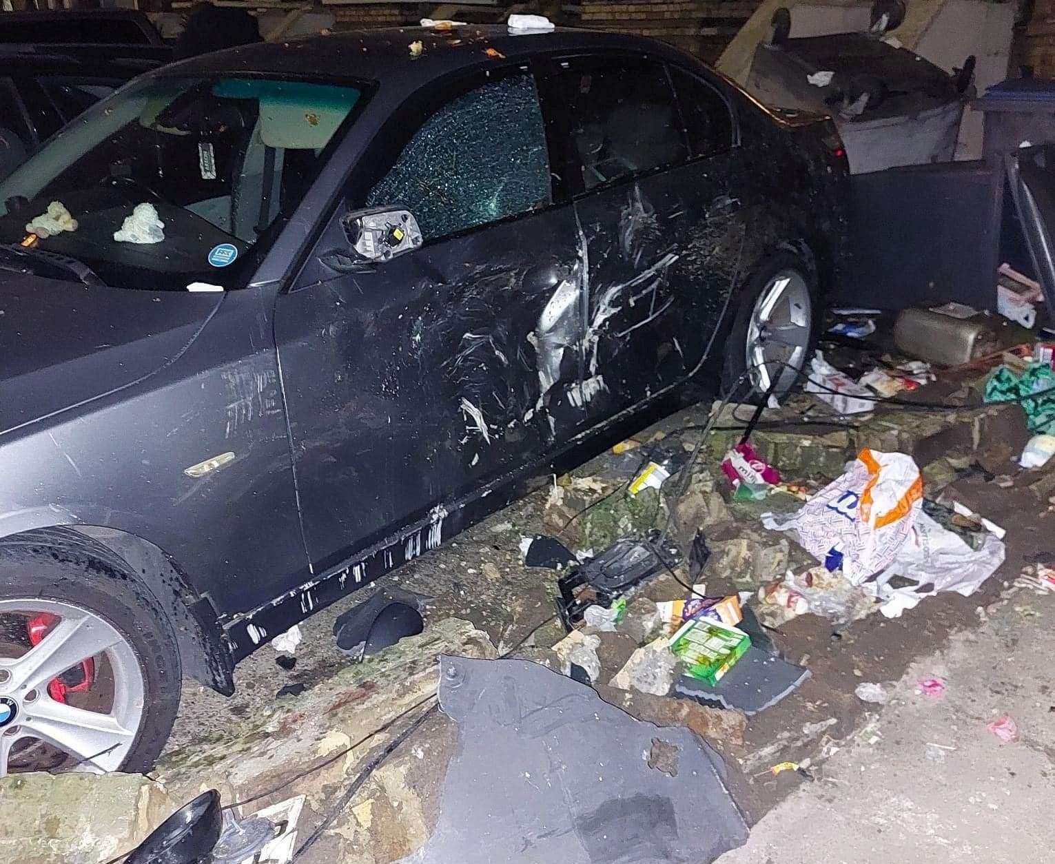 A Fiat 500 reportedly smashed into parked cars in Folkestone Road, Dover. Picture: Karen Holmes