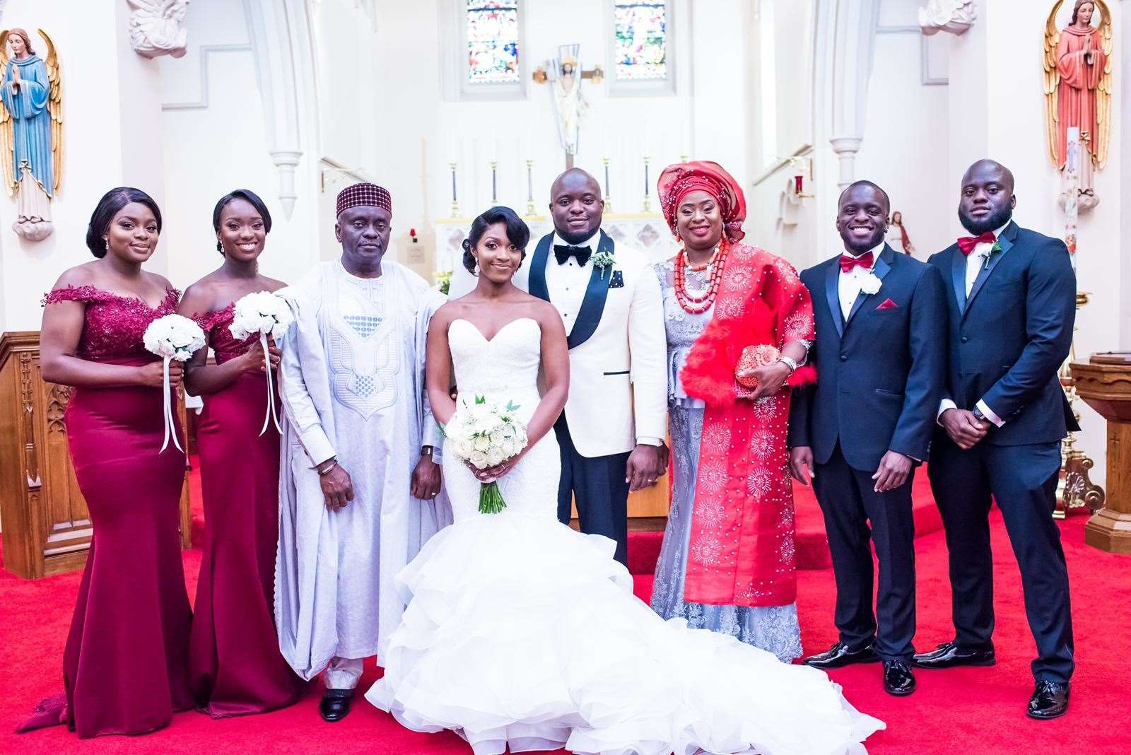 Mrs Udeagbala (third from right) with (left to right) her daughters Angelica and Cheyrinne, husband Francis, daughter-in-law Lorette, and sons Colin, Gerard and Marvin (Colin Udeagbala/PA)