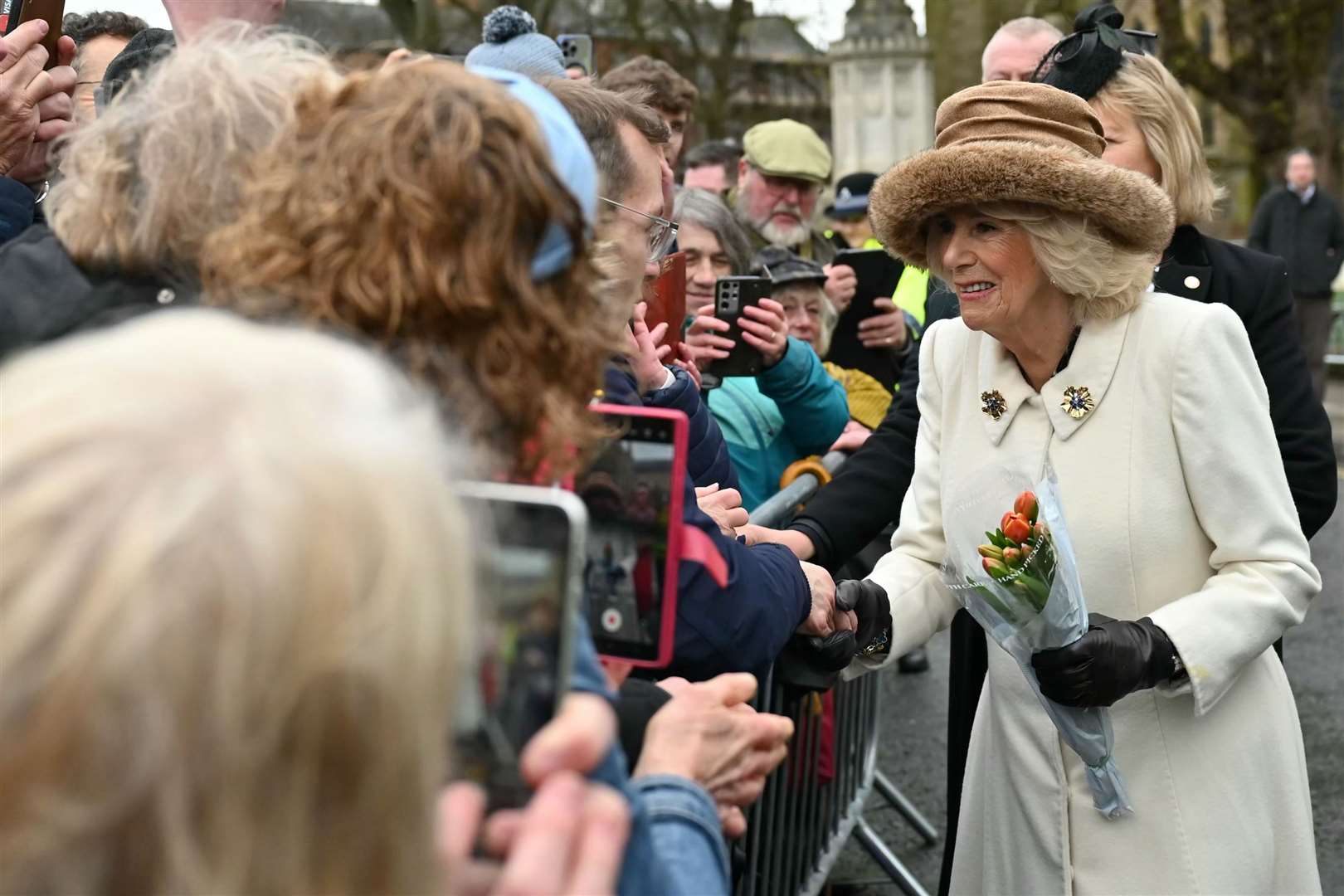 Queen Camilla met well-wishers following the Royal Maundy Service at Worcester Cathedral (Justin Tallis/PA)