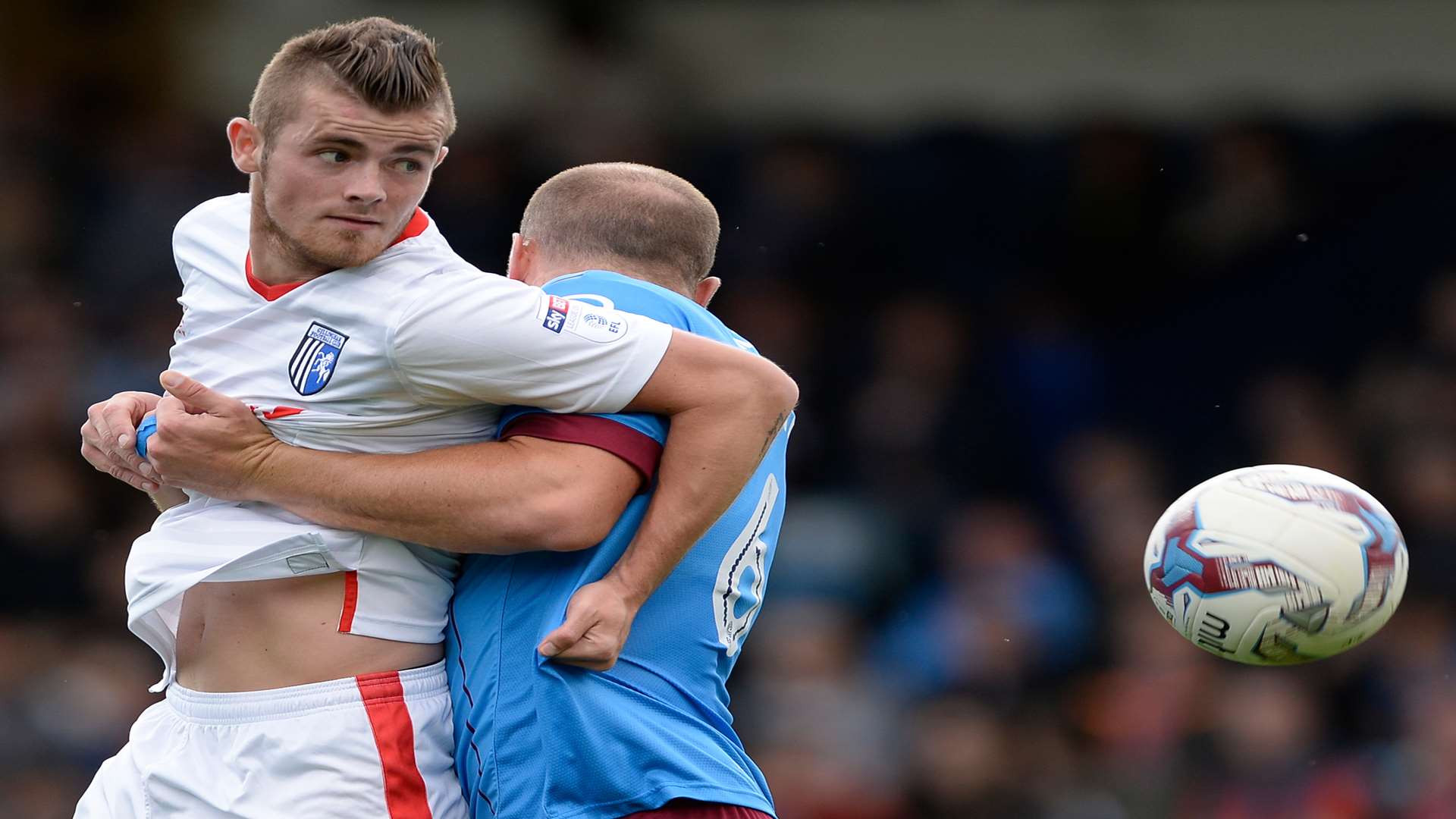 Gills striker Rory Donnelly is tightly marked at Scunthorpe. Picture: Ady Kerry