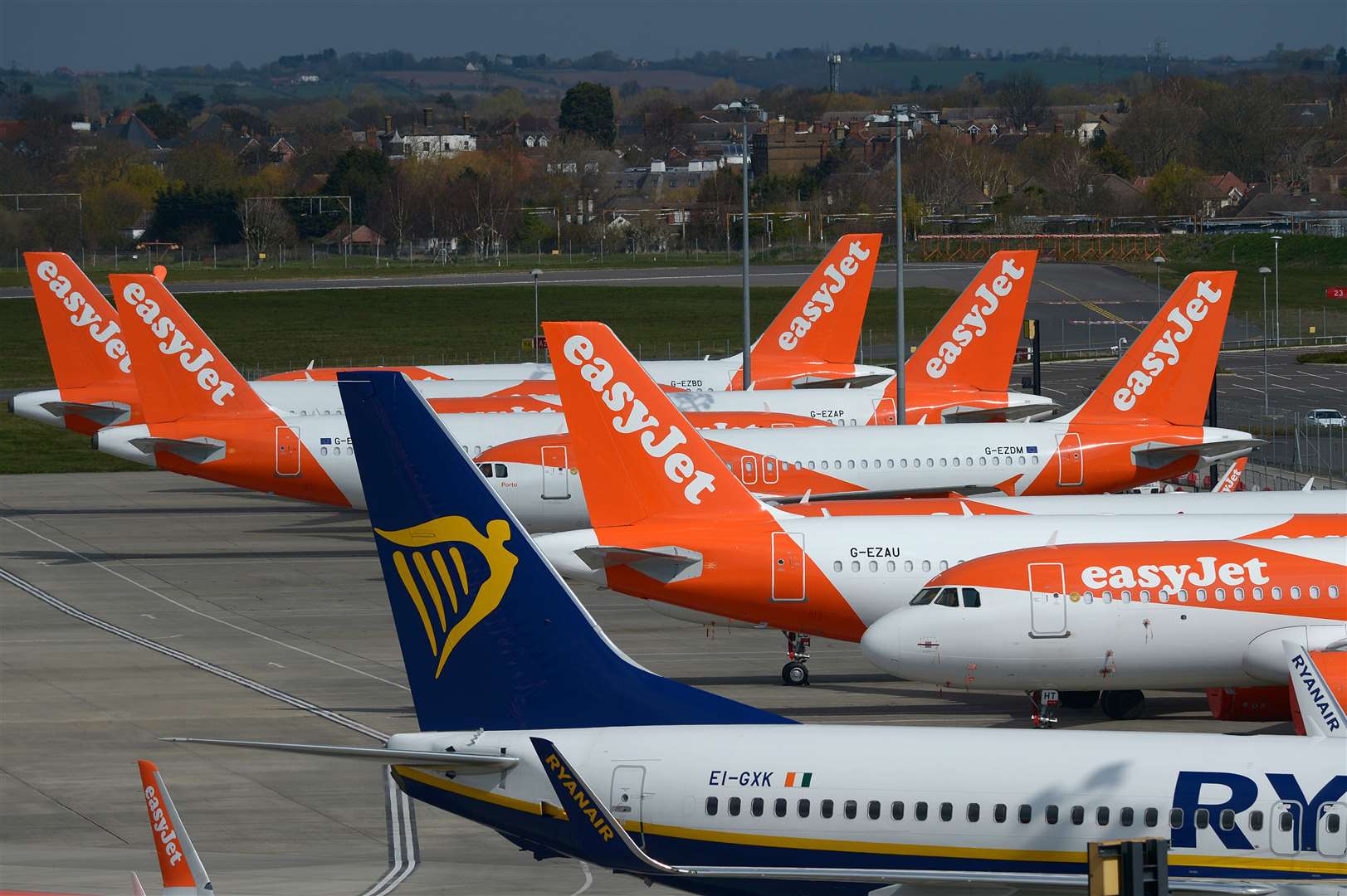 A Ryanair and esayJet aircraft parked at Southend airport (PA)